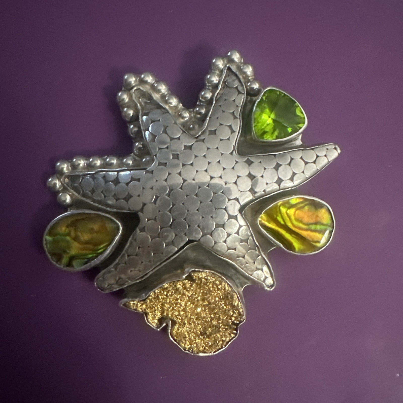 Vintage Starfish Pendant Mixed Stones Silver Amy Kahn Russell AKR 3”Pin/Pendant
