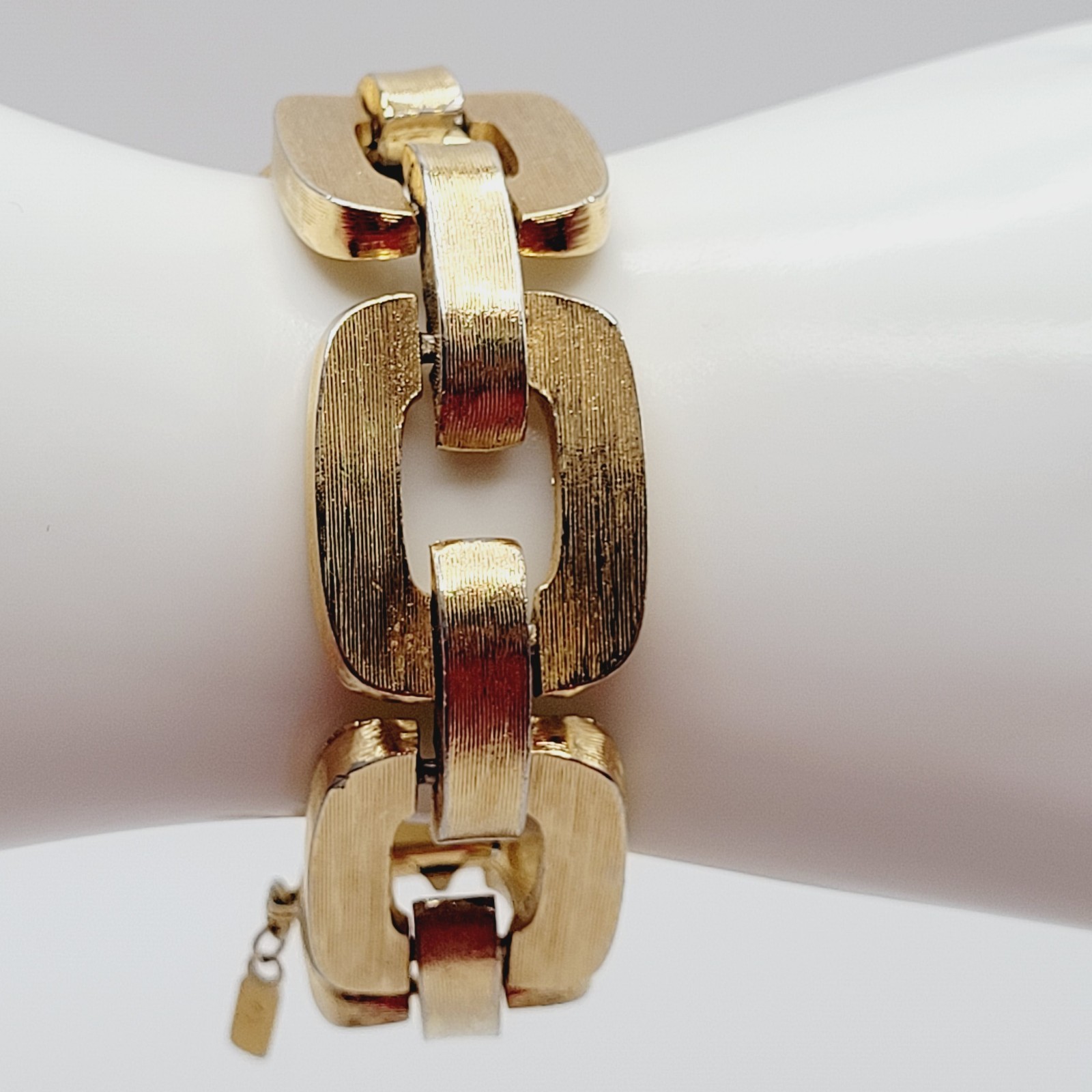 Monet Chunky Square Link Gold Tone Brush Finish Vintage Bracelet No Safety Chain