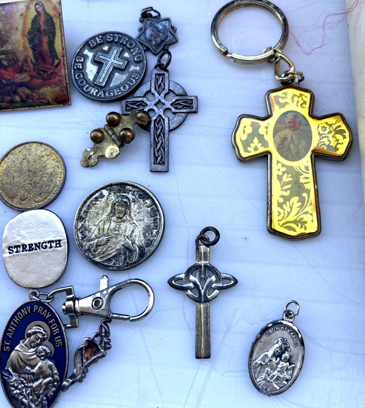 Vintage Jewelry Box Junk Ceramic Lot Christian Catholic Religious Themed Nice