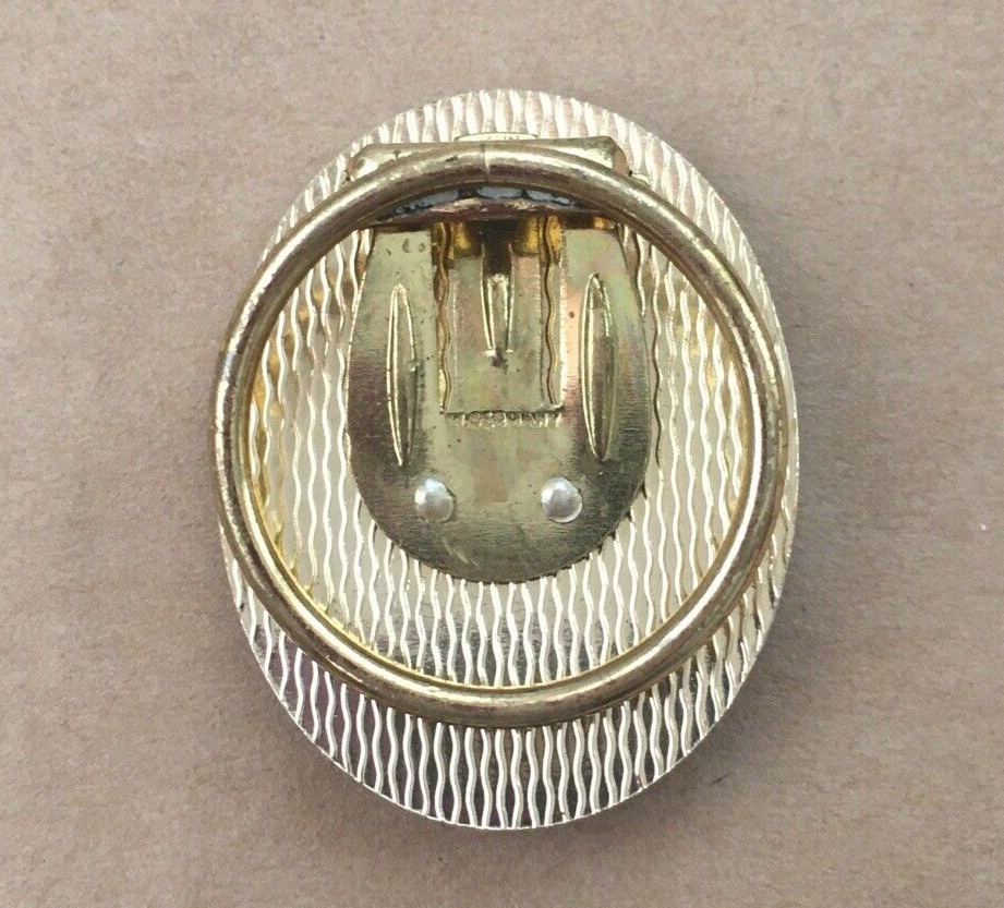Western Germany scarf clip vintage floral gold black nature plants signed