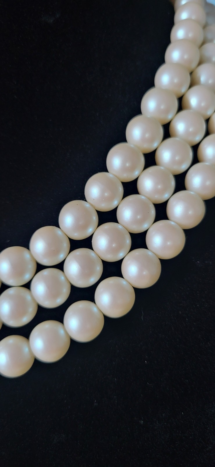 Vintage Givenchy 3-Strand Faux Pearl Necklace Gold Tone G-Logo Clasp 17.5in