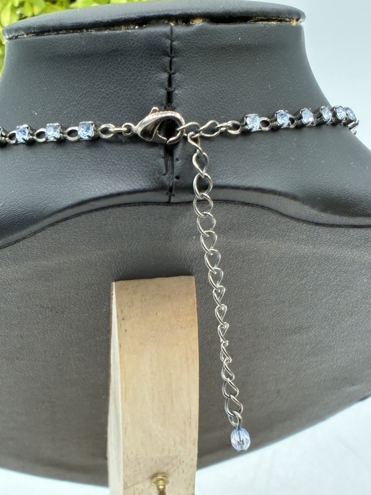 Vintage Rhinestone Chain Necklace Pink Clear Crystal Drops Gunmetal 16”