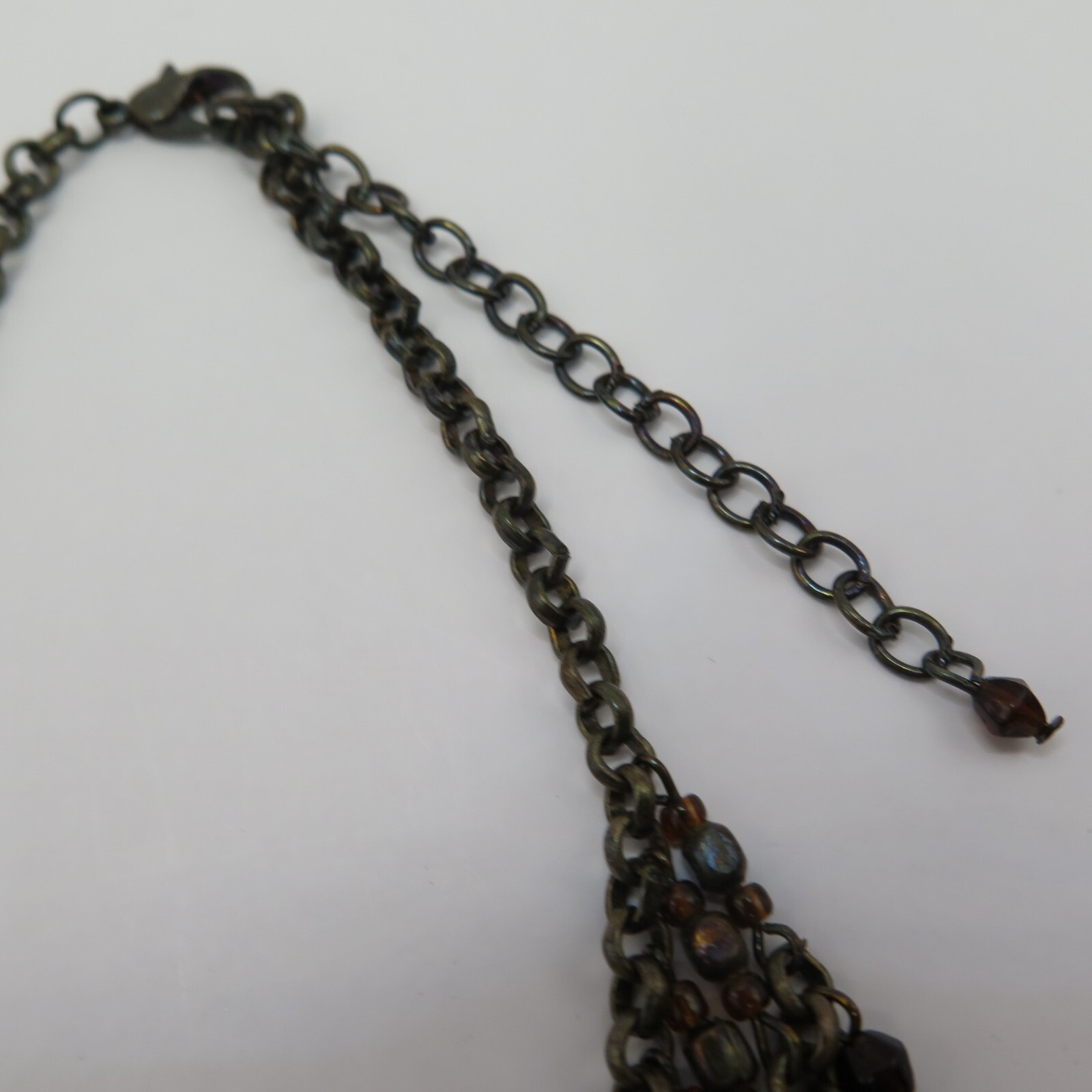 Vintage Collar Beaded Necklace- Brown Beads and Bronze Tone Chain