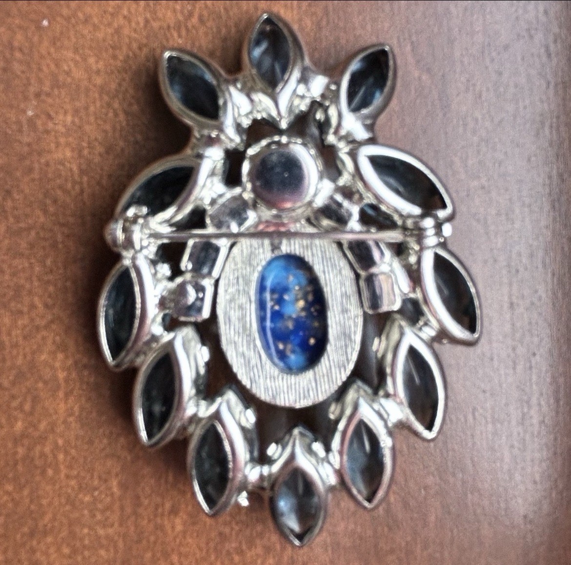 Vintage DeLizza & Elster Juliana Blue Rhinestone And Lapis Lazuli Brooch