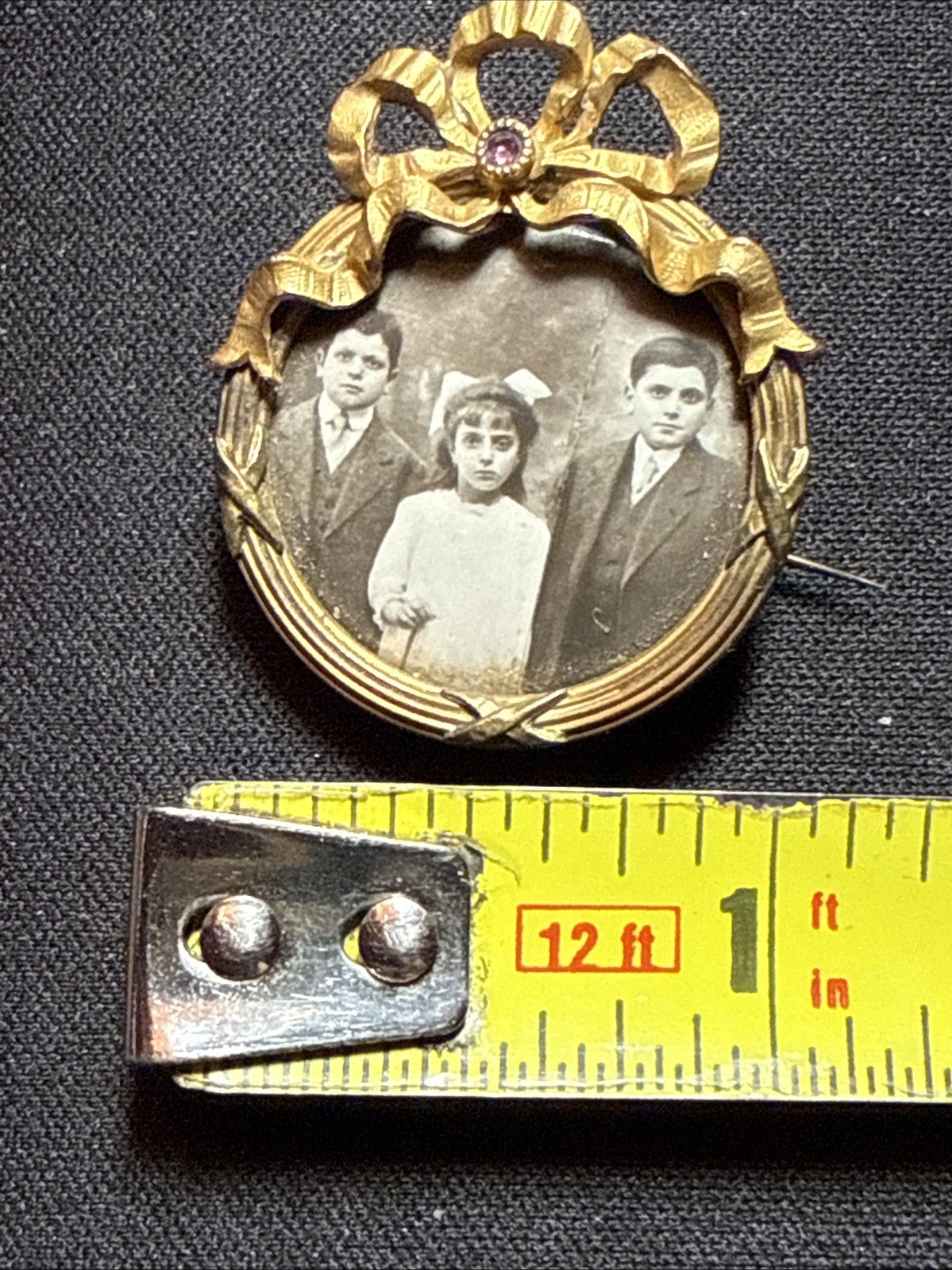 RARE French Antique FIX Metal Hallmarked 18K Gold Plate Photo Pin Brooch FRANCE