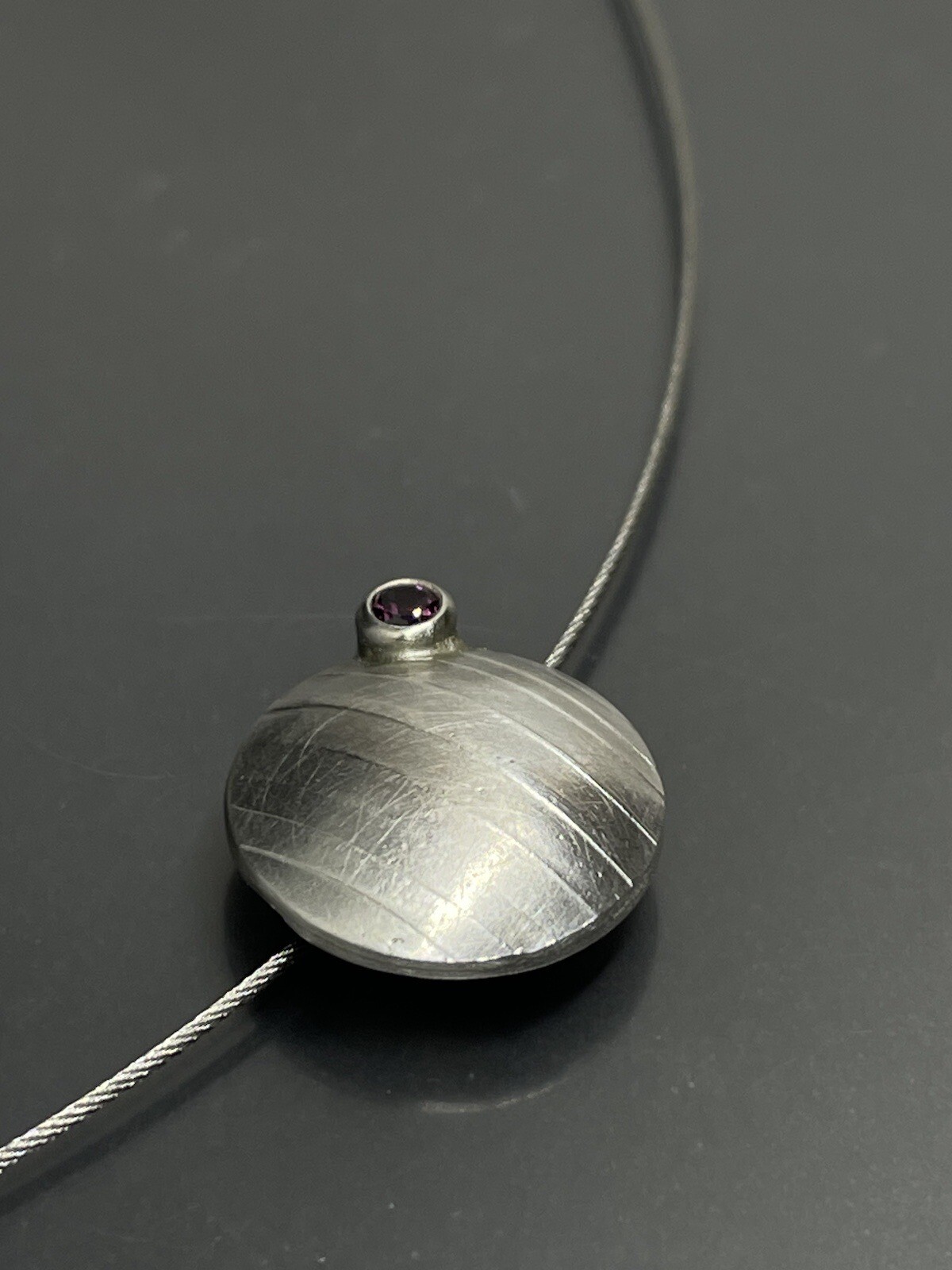 Vtg Sterling Silver 925 Wire Necklace With Pendant & Pink Stone 18 in Signed✨