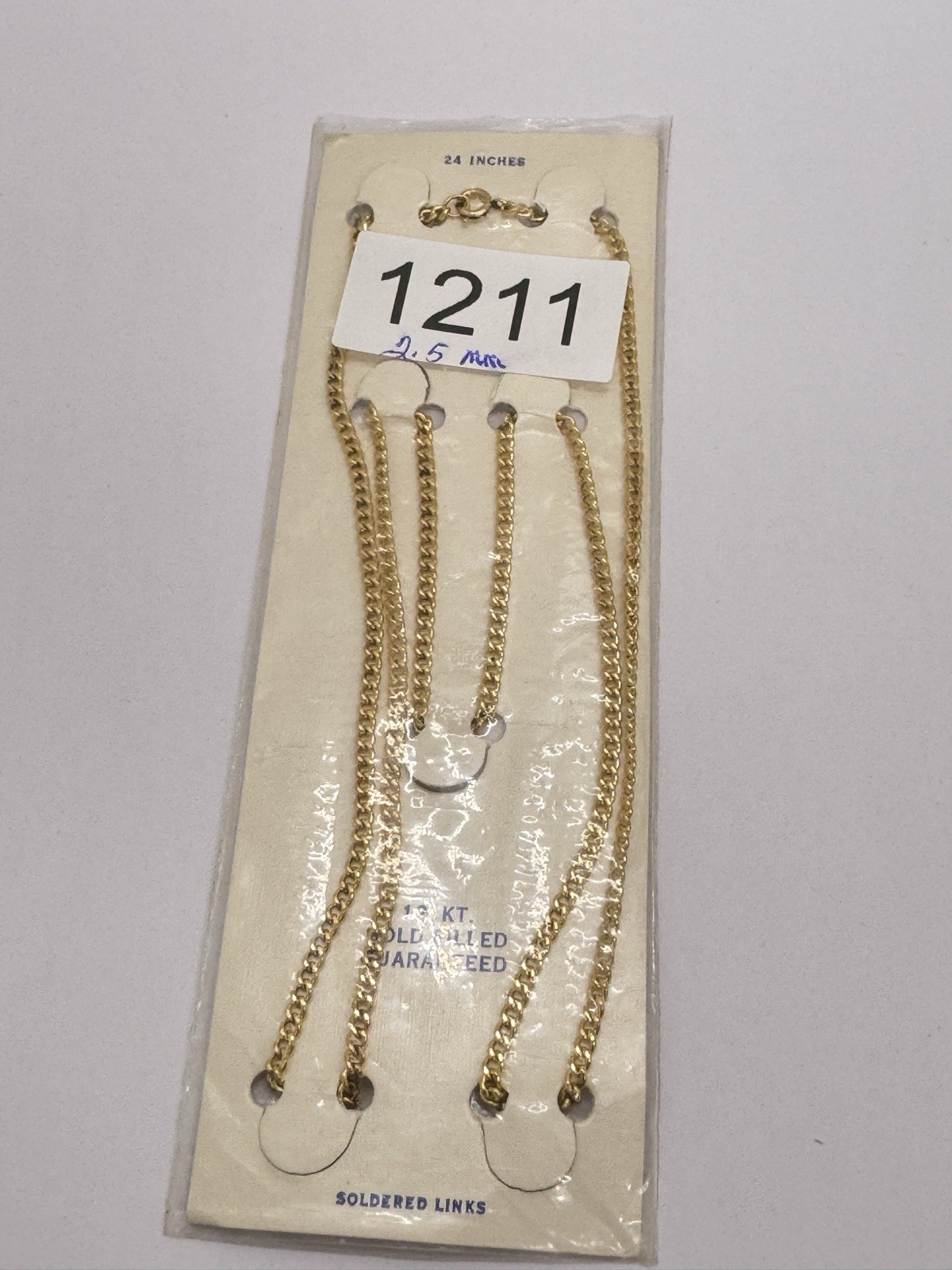 GOLD FILLED CHAIN Necklace 24″ 2.5mm SOLDERED LINKS NEW (NOS)