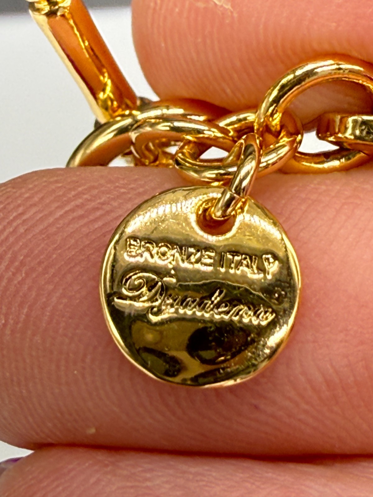 Mia Fiore Necklace Dyadema 18K Gold Plated Coin Pendant Italy Paperclip Chain