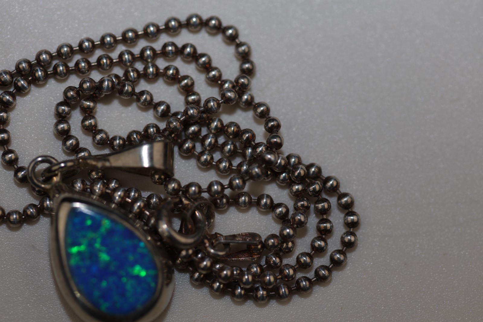 Blue Opal Teardrop Pendant Necklace Sterling Silver