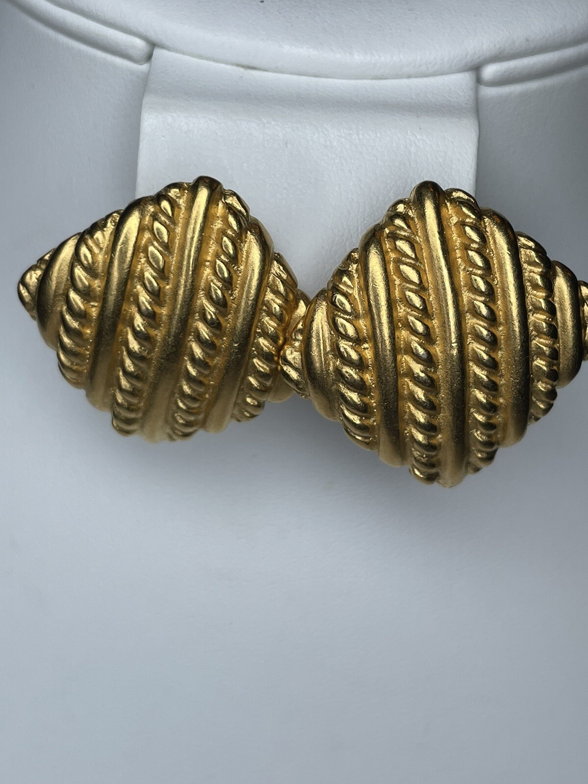 Revere Square Earrings Diamond Carved Rope Texture Gold Tone Geometric Stud Post