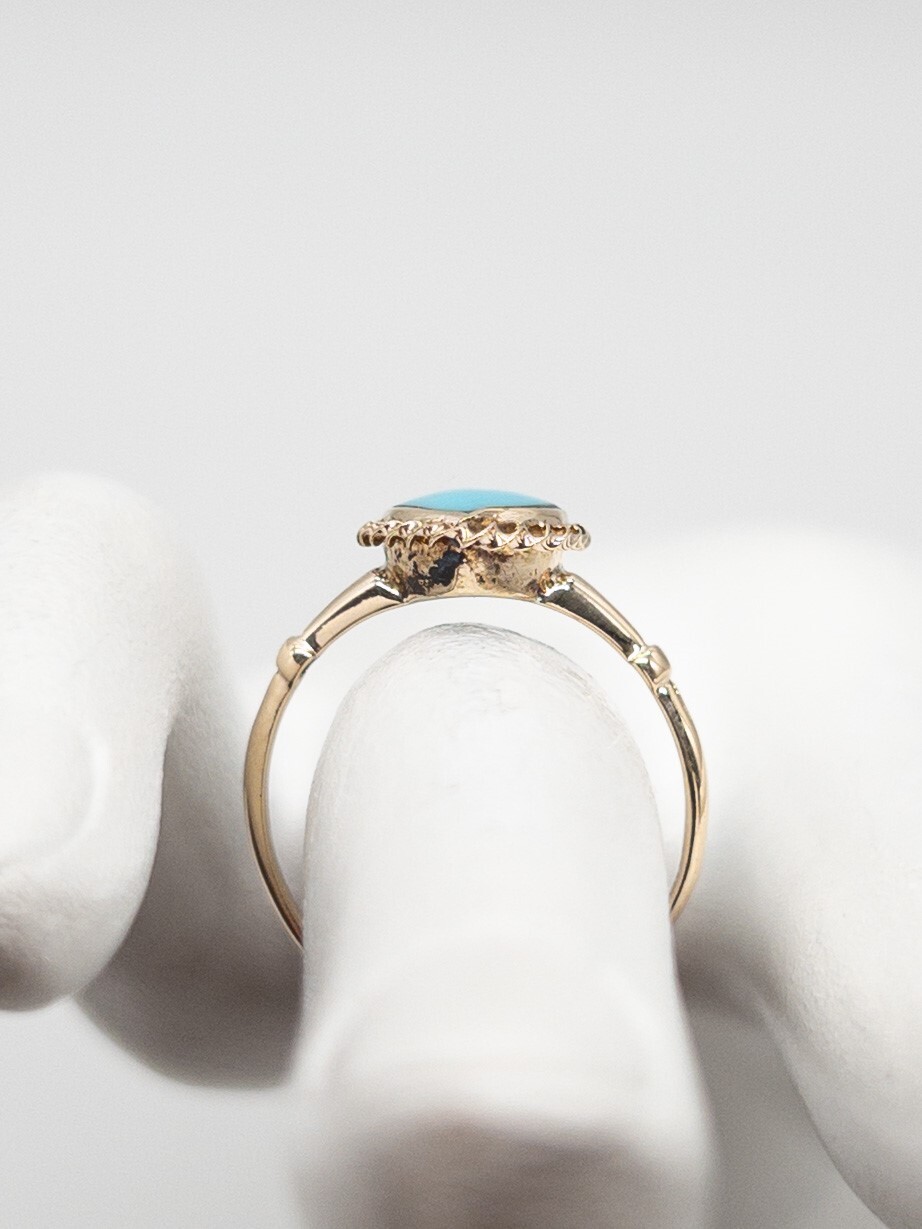 Antique 1900s Edwardian 2ct Natural Marquis Turquoise 10k Yellow Gold Ring