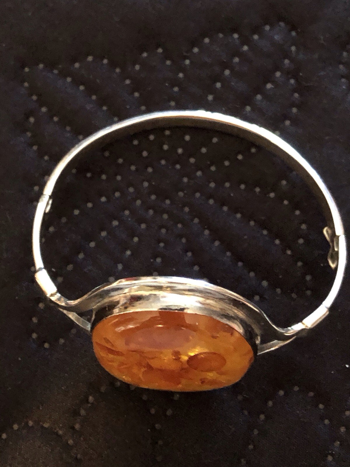 VINTAGE STERLING BALTIC AMBER HINGED  BRACELET