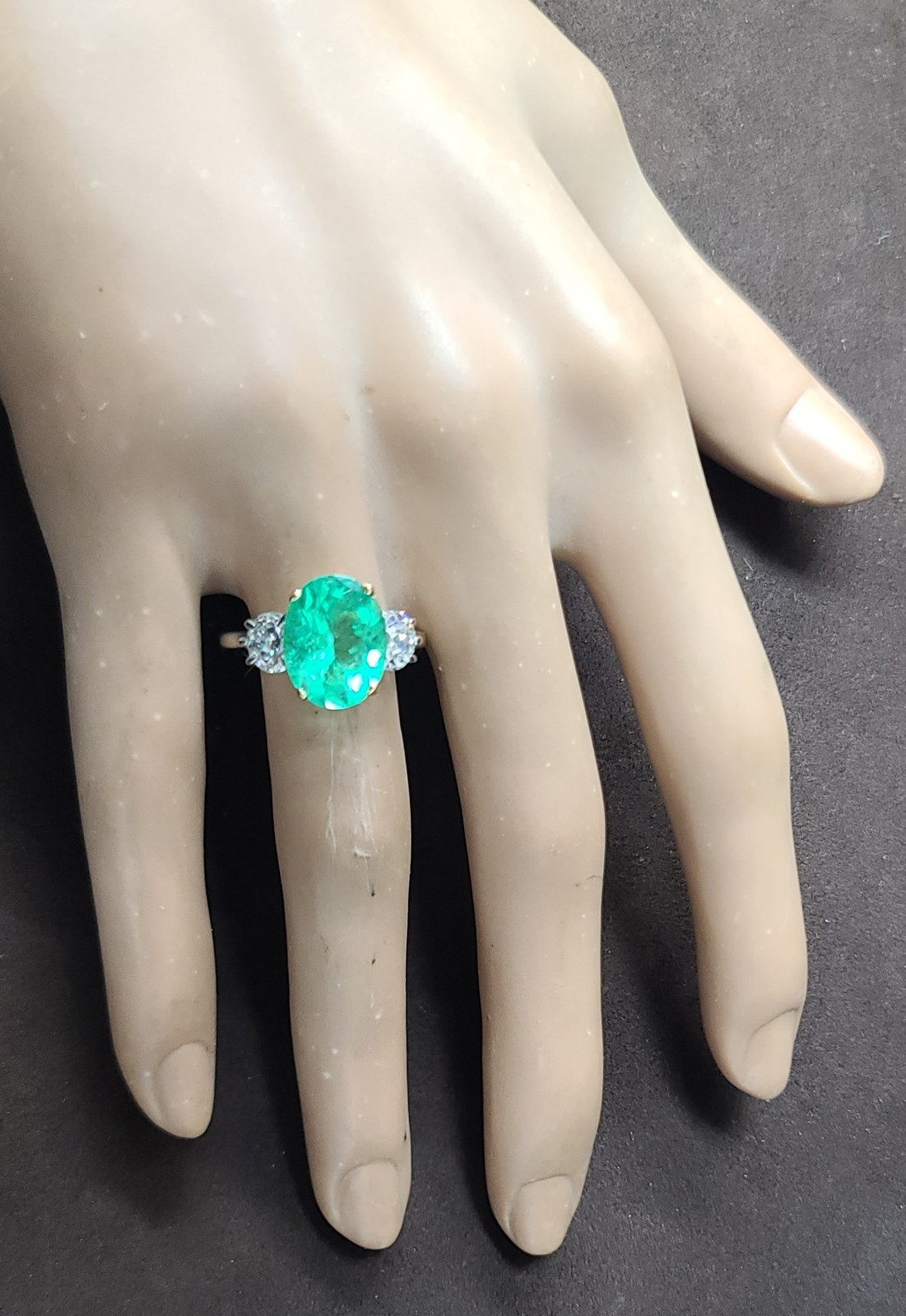 14k Two-tone Gold Engagement Ring 3.57ct.Natural Colombian Emerald Oval GIA CERT