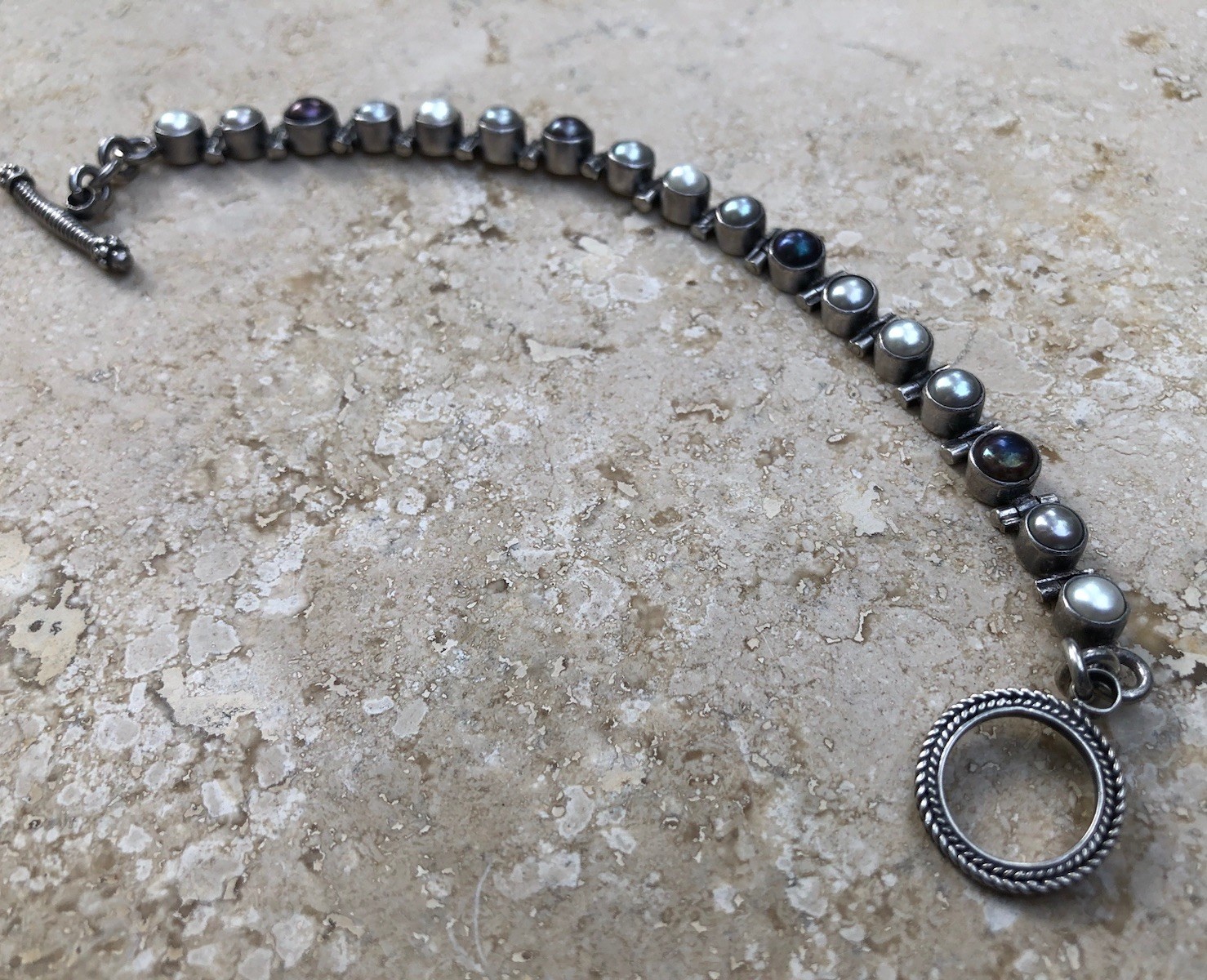 🤍✨Genuine VINTAGE STERLING SILVER Multicolor PEARL BRACELET ESTATE Jewelry✨🤍