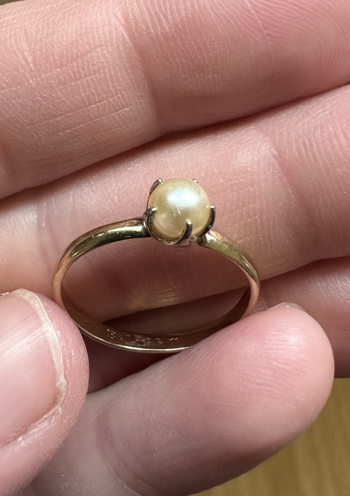 Vintage 18 KT HGE Dainty Pearl Ring 5-3/4