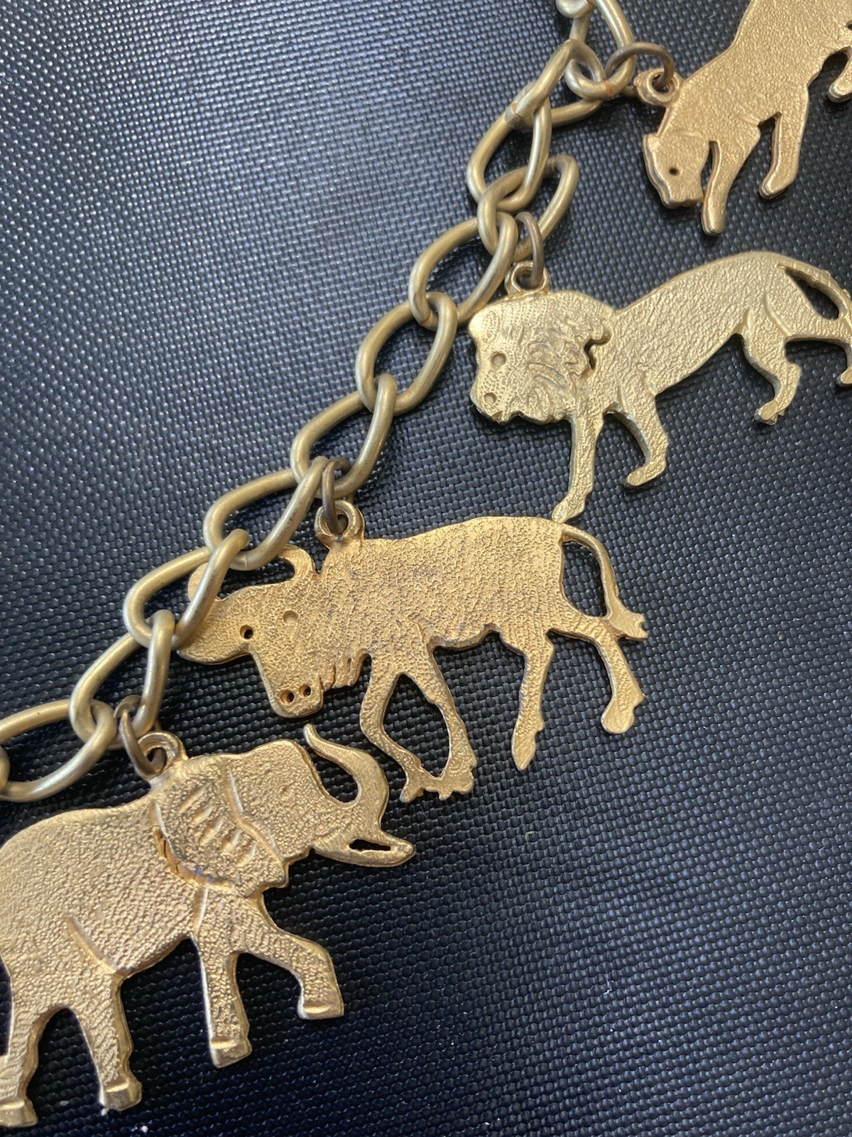 Statement Necklace Gold tone Animals Vintage Necklace African Safari Charm