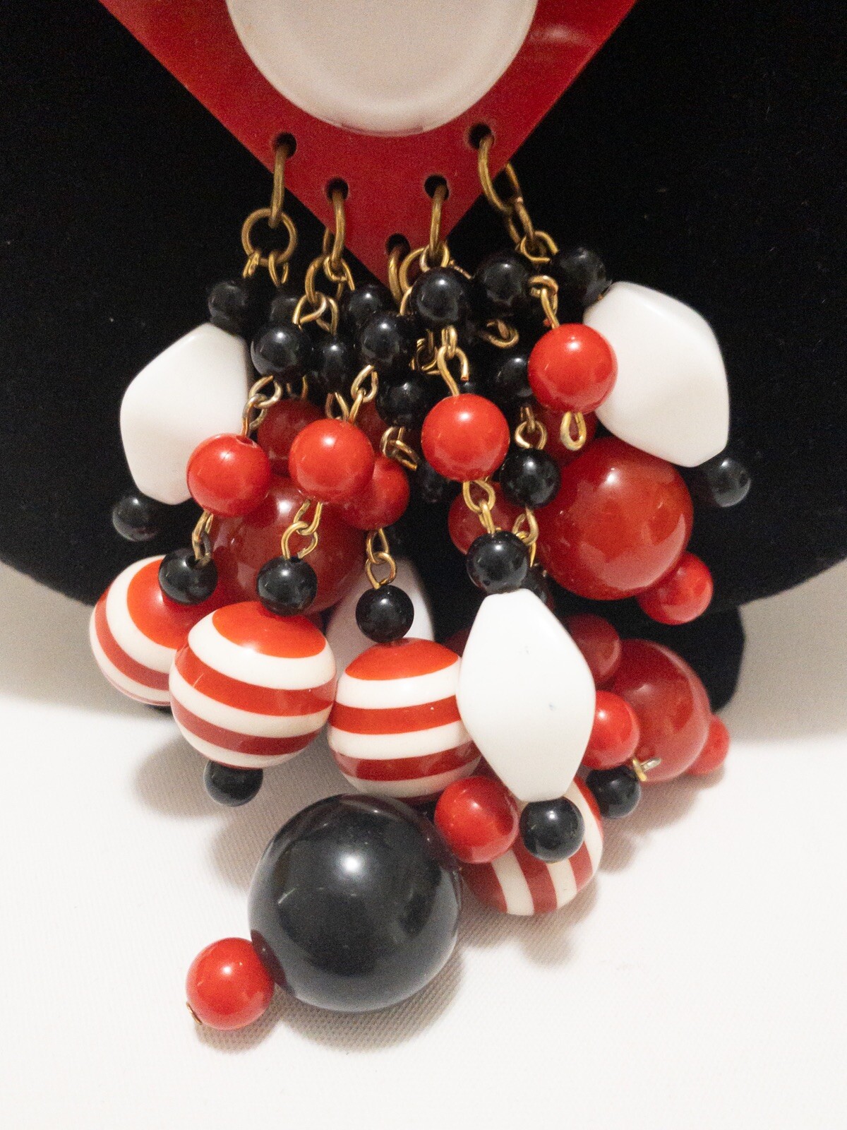 Vintage Anka Necklace Red White Black Lucite Crystal