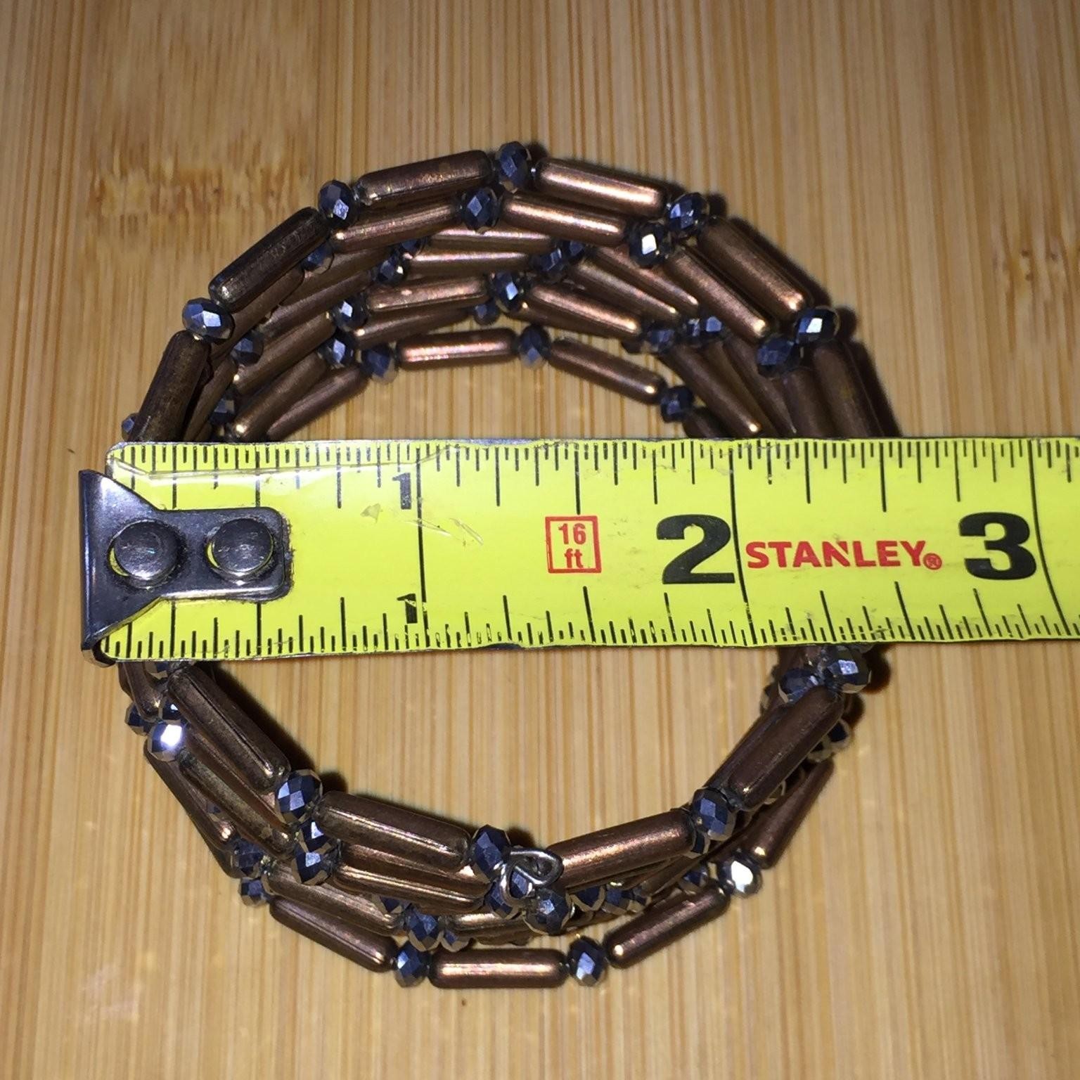 Vintage Multi-Strand Coil Wrap Bracelet Acrylic Bronze Tone Faceted Beads