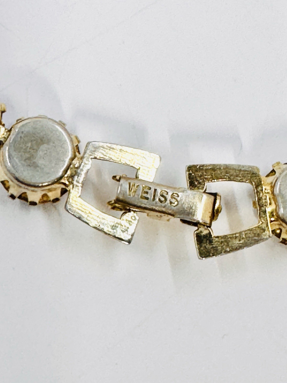 Weiss Signed Deep Red & Iridescent AB Rhinestone Gold Bracelet 7” Vintage