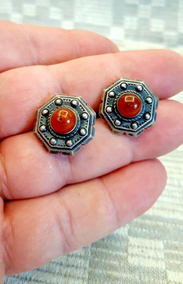 Cufflinks Vintage USSR Silver 875 amber 60s