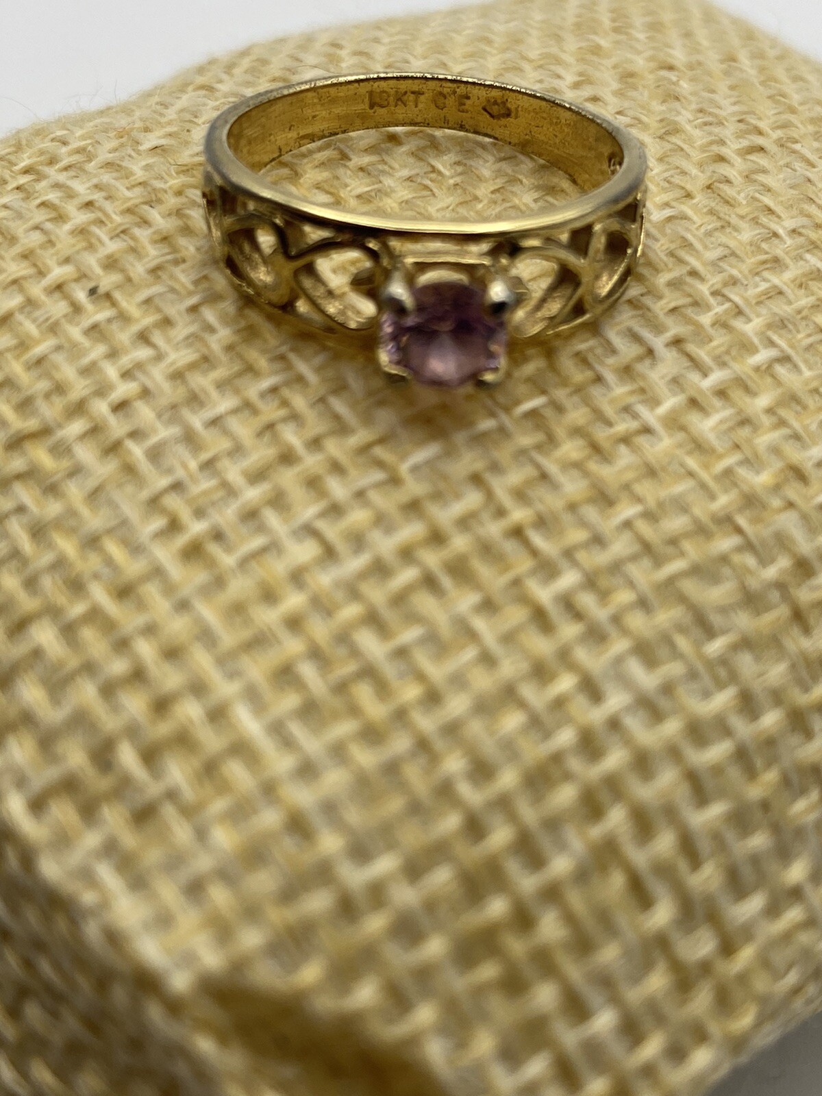 Heart Ring Vintage 18kt GE Pink Stone