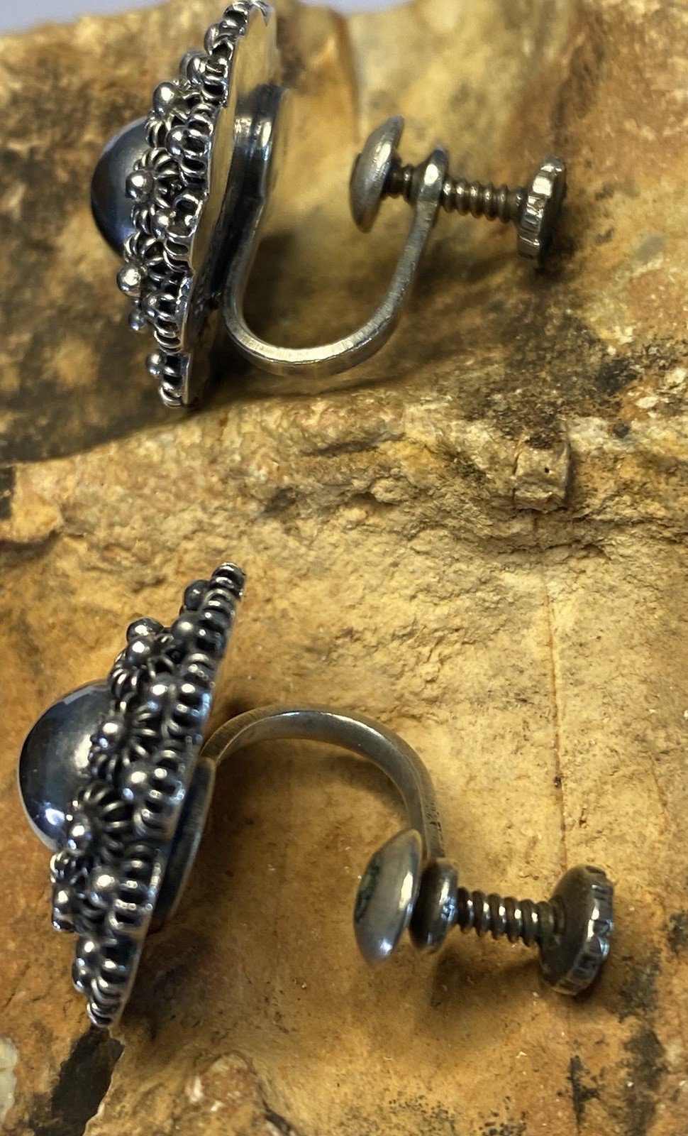 Vintage Mexican Sterling Silver 925 Mid-Century Brutalist Screw Back Earrings