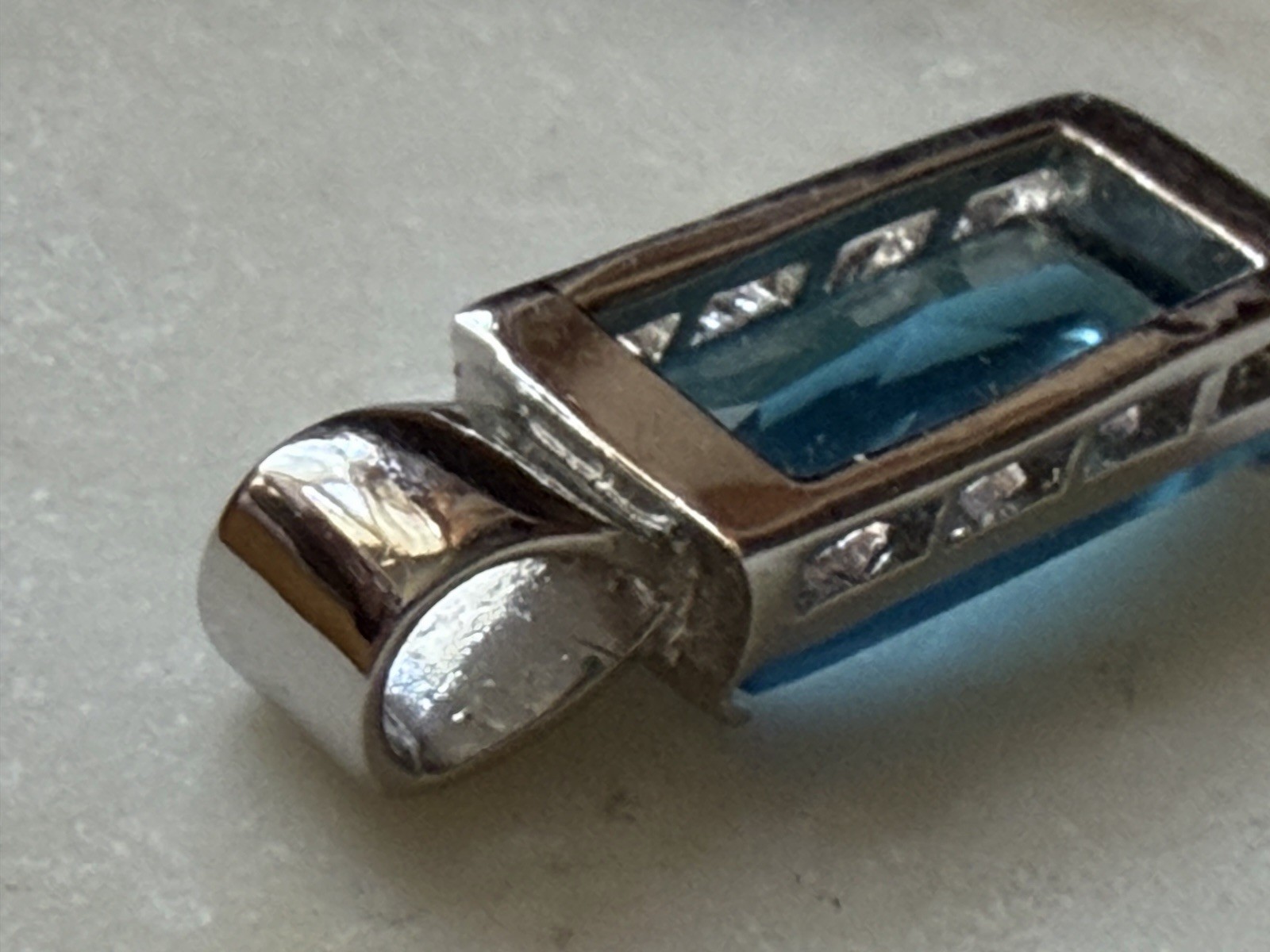 Vintage silver tone blue glass crystal pendant Statement piece