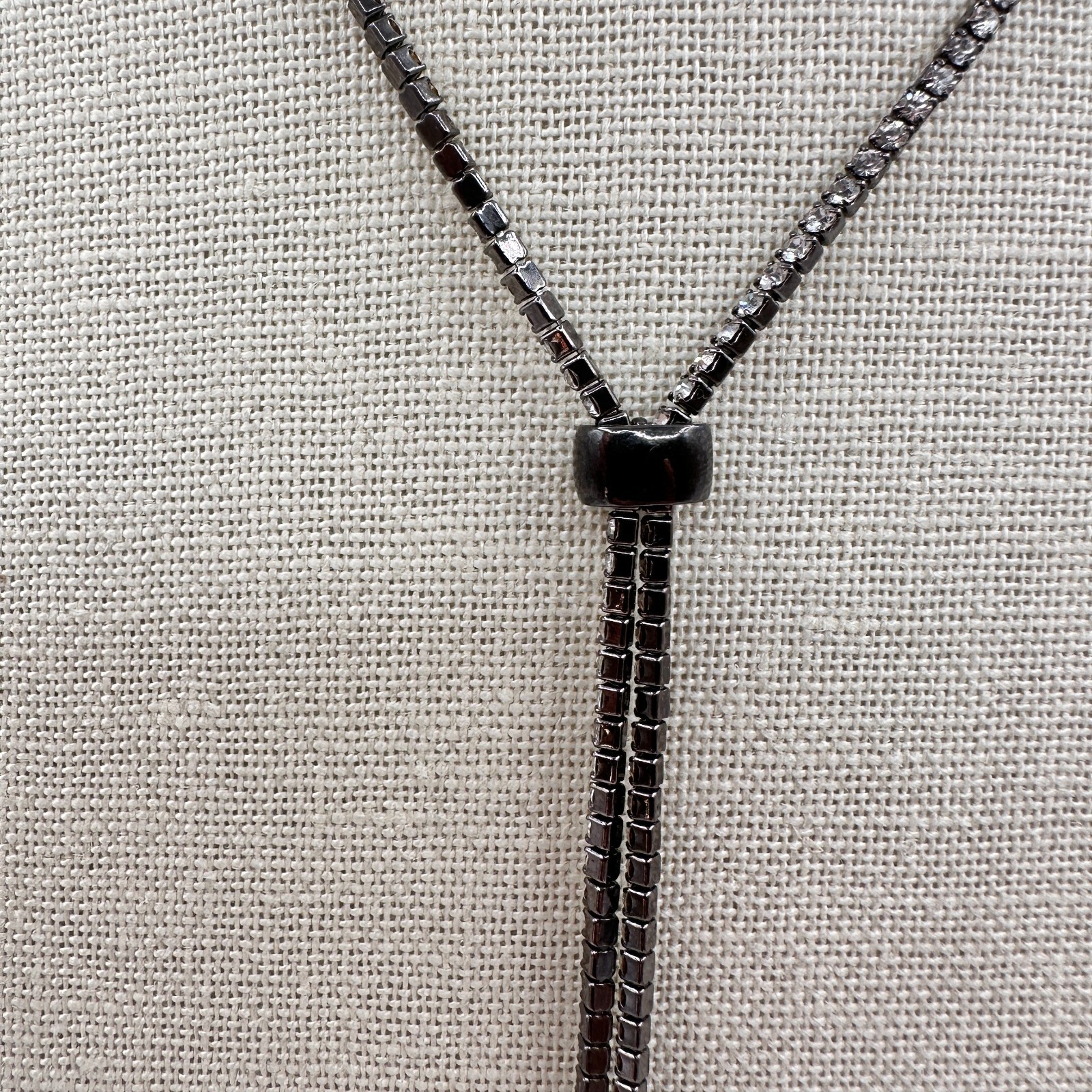 Vintage Y2K Rhinestone Lariat Gunmetal Y-Necklace Women’s Classic Jewelry
