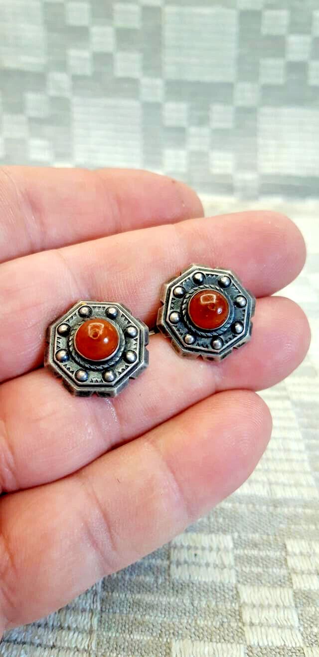 Cufflinks Vintage USSR Silver 875 amber 60s