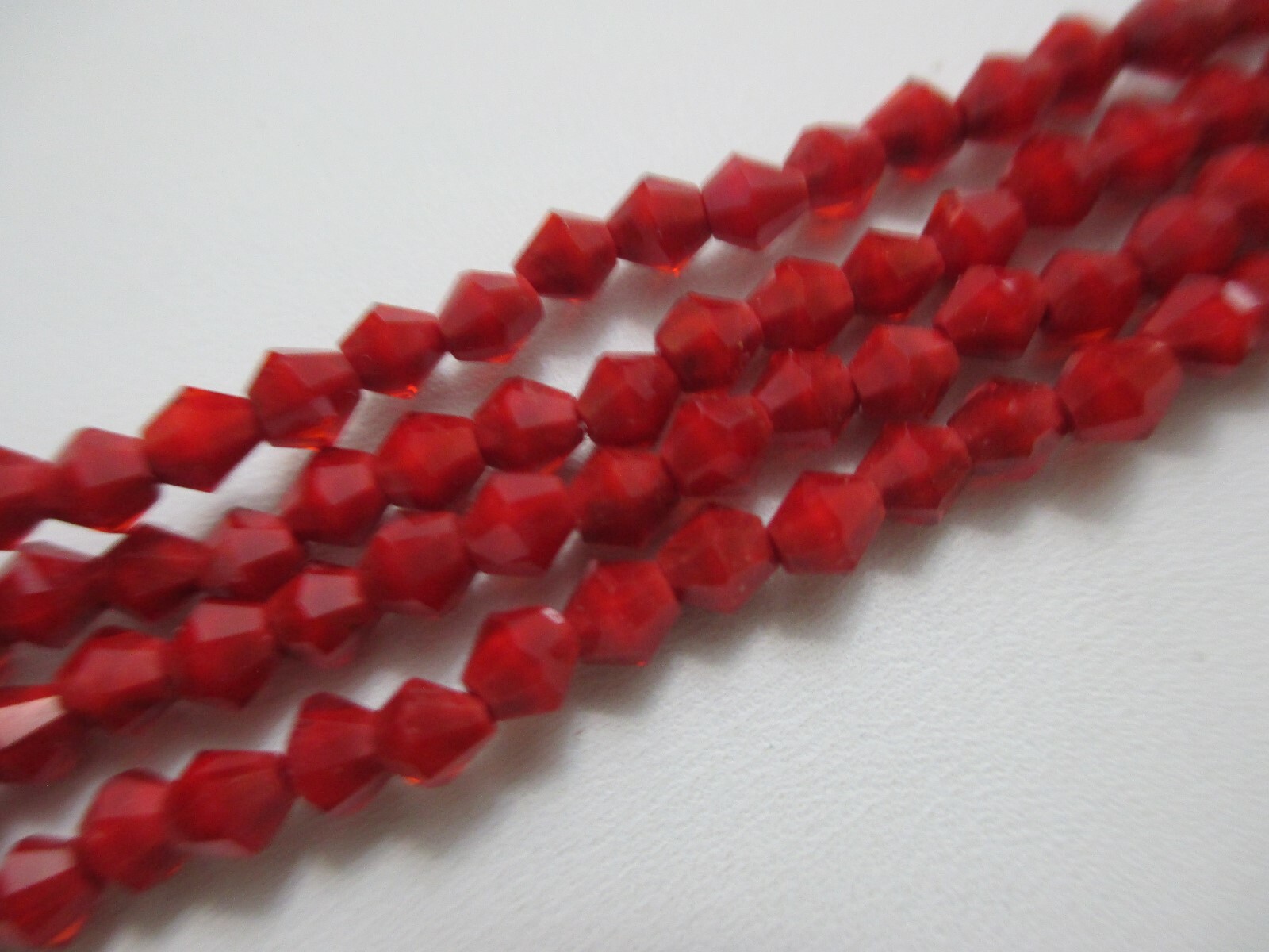 Vintage Choker Princess Necklace Red Faceted Shiny Beads 4 Strands 16″ Long