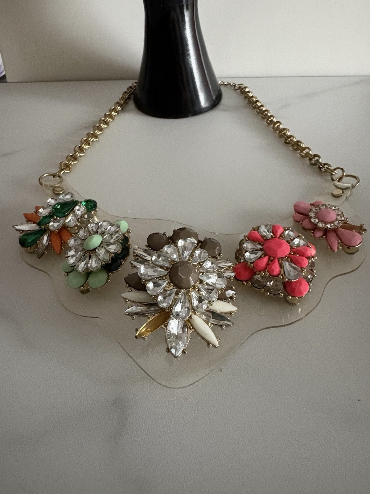 Vintage Statement Multicolor Floral Glass Bib Necklace for Women 19-24″