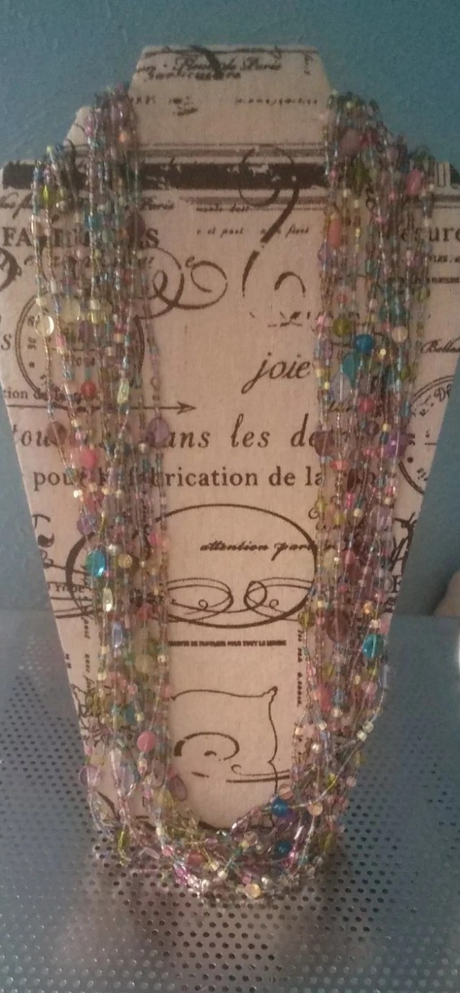 Vintage 80’s Joan Rivers Pastel Glass Multi Strand/Color Torsade Necklace. J1026