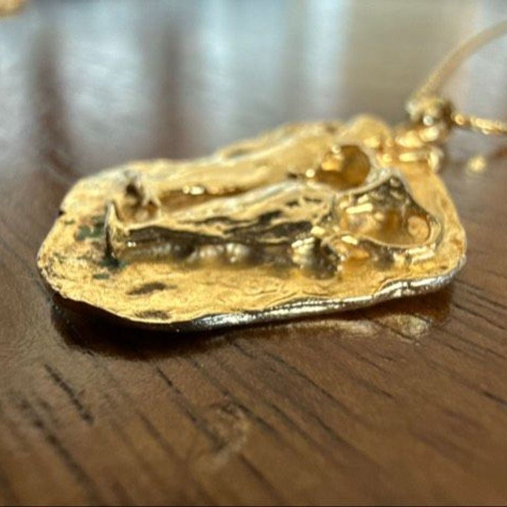 Vintage Gold Plated Pendant Necklace Mixed Metal Art Deco Style 18 Inch