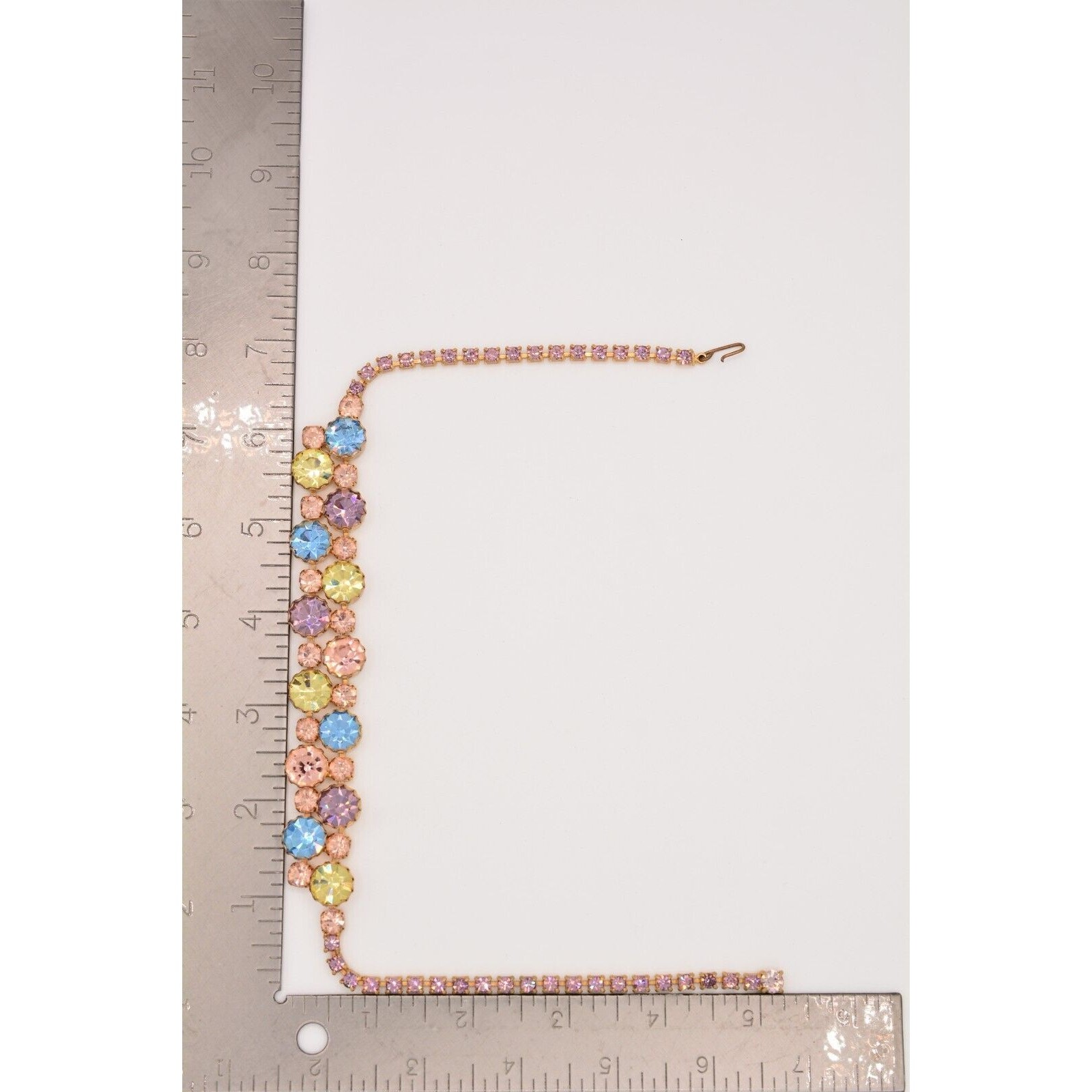 Vintage Crystal Choker Necklace Pastel Multi-Color Rhinestone Brulee 1950s BinT