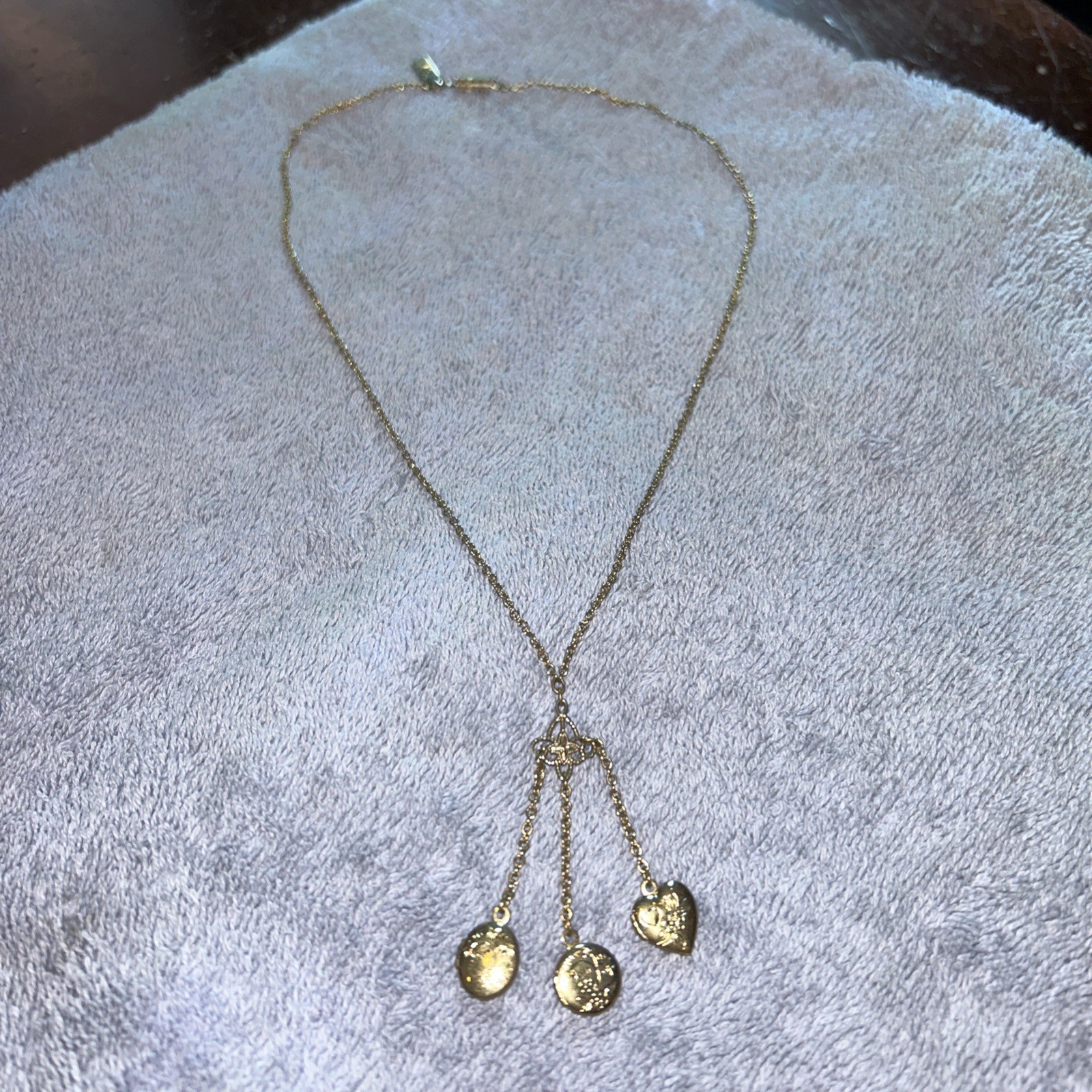 Vintage 1928 Triple Locket Gold Tone Pendant Necklace