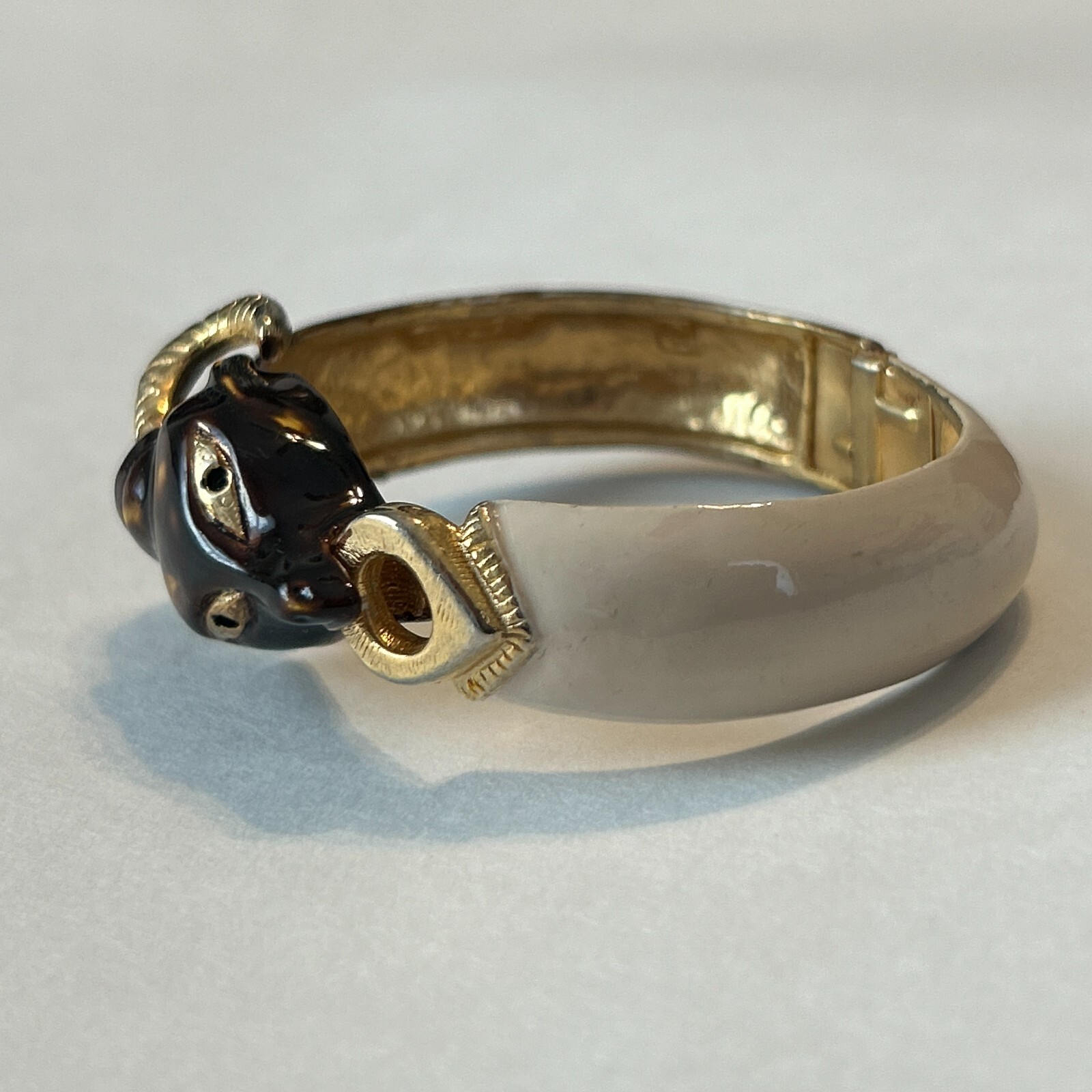 Vintage Original by Robert Ram Head Enamel Hinged Clamper Bracelet Aries Signed