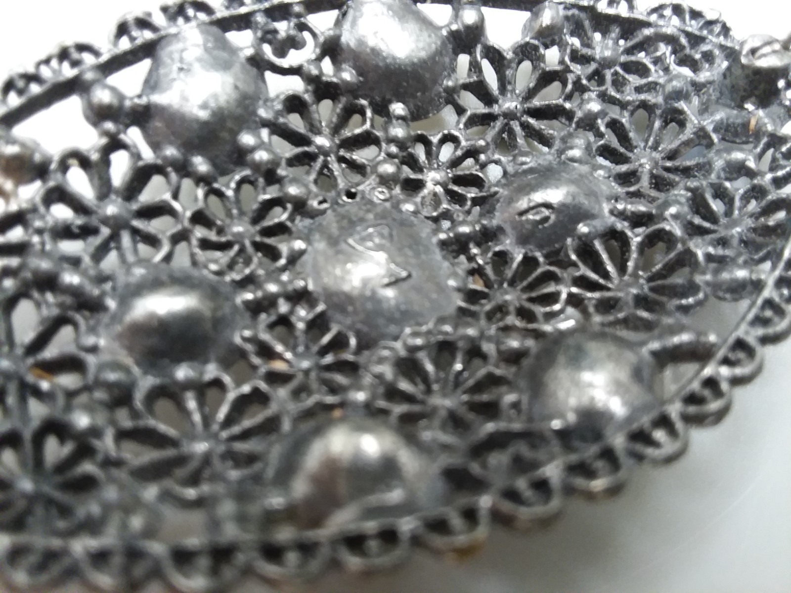 Vtg Art Deco Filigree Rhinestone Brooch Pin Signed NE New England Glass Works