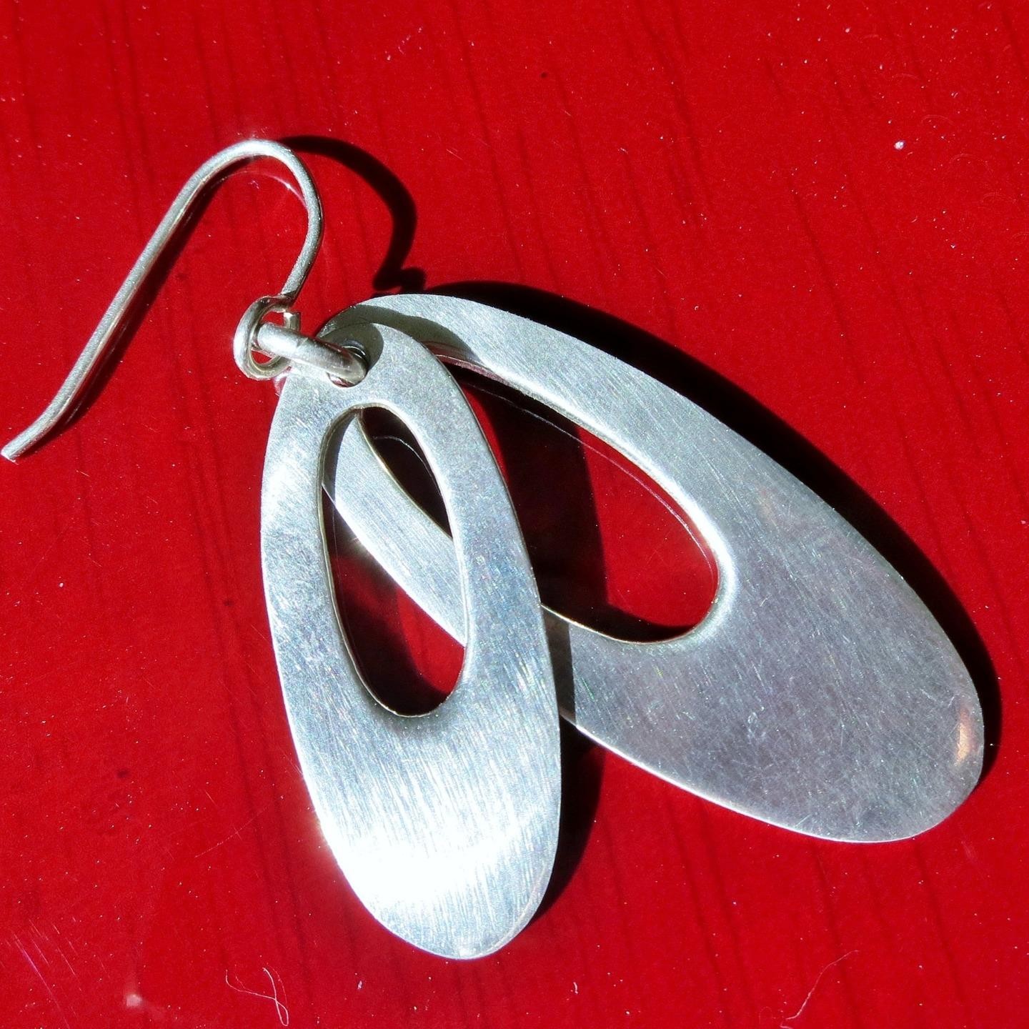 Dominique Dinouart 925 sterling silver earrings 2.0″ dangle layered drop 12.78gr
