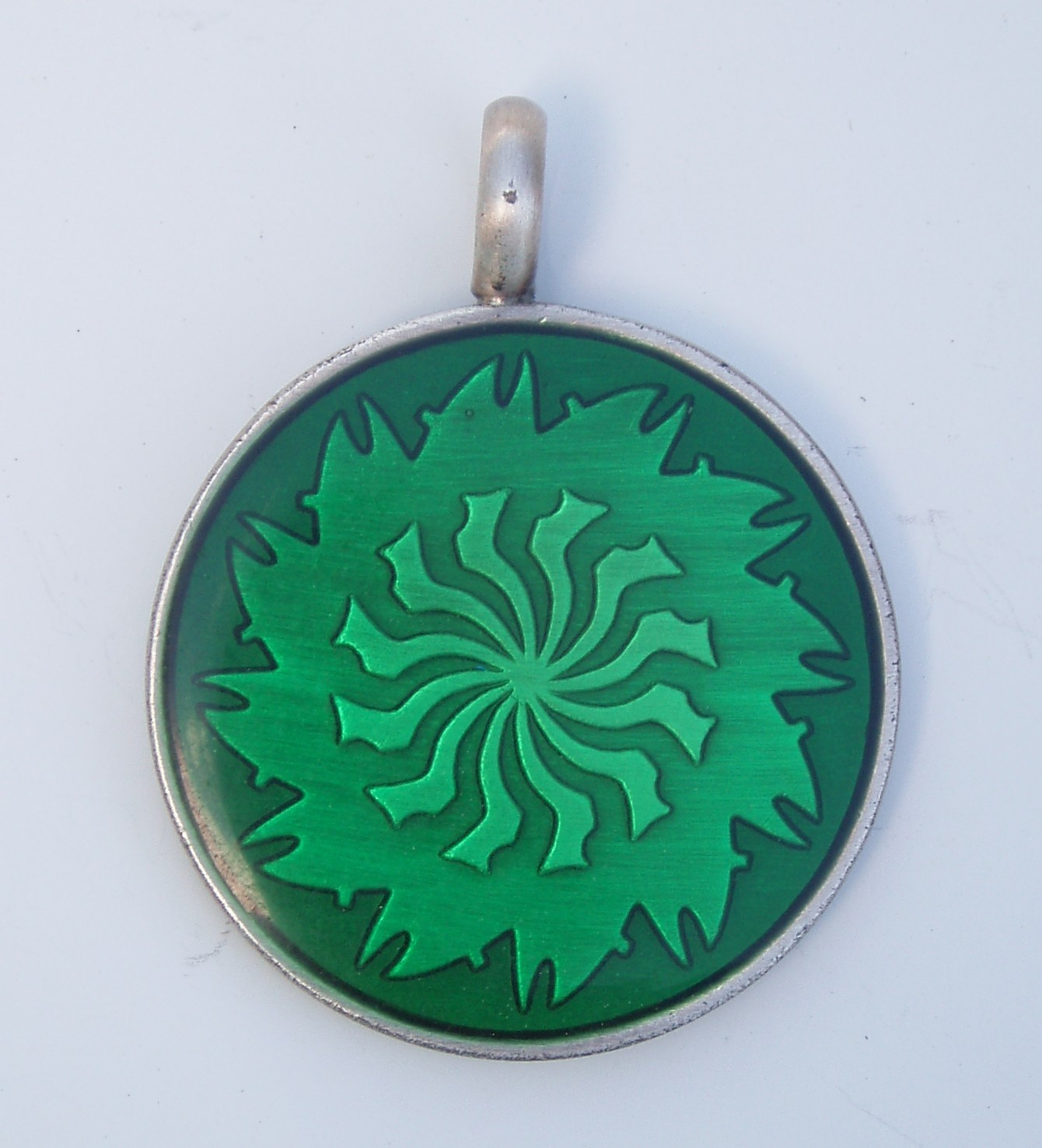 2 Vintage Pendants Epoxy Resin Pewter Metal Large Blue Floral & Green Sun Burst