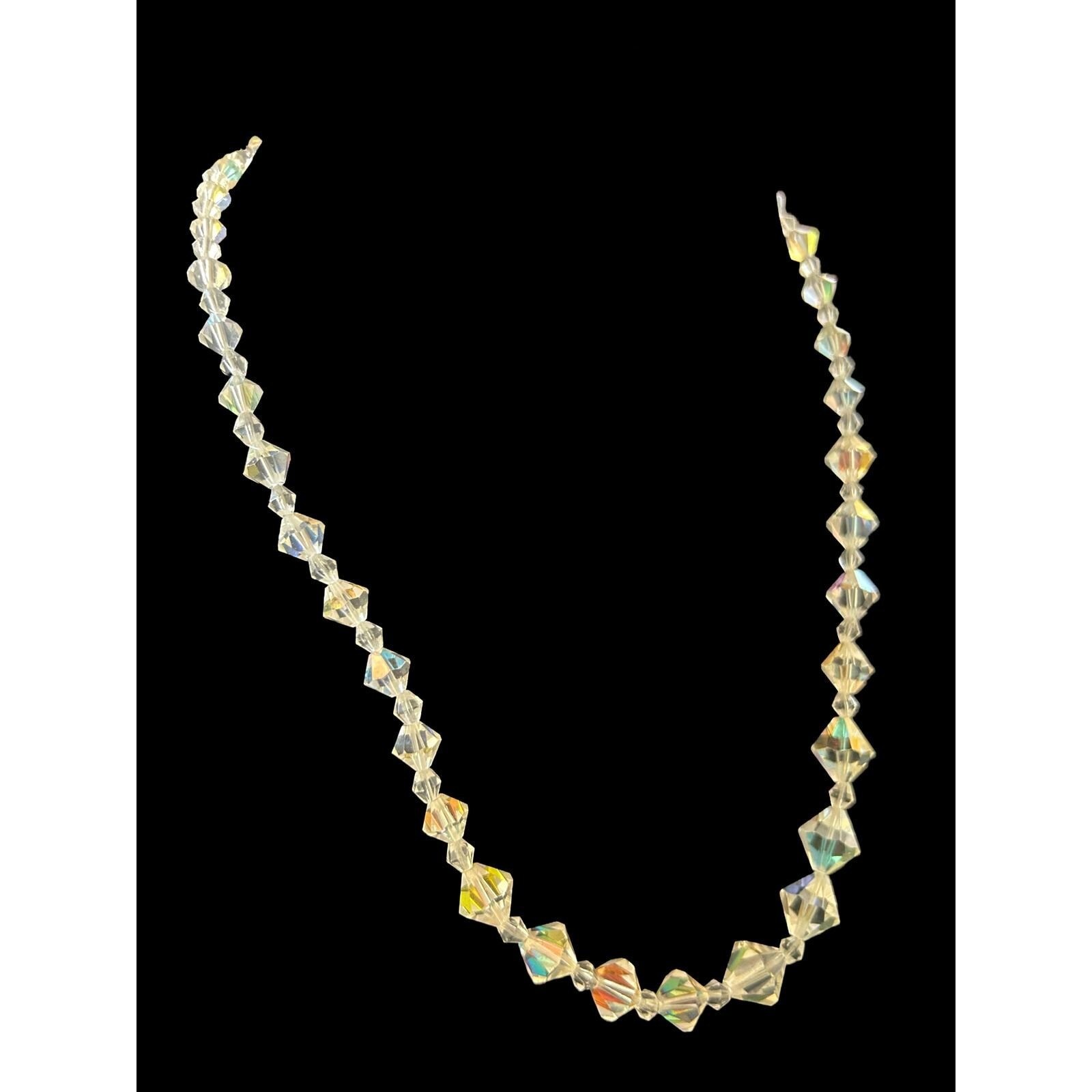 Vintage Aurora Borealis Crystal Graduated Bicone Bead Necklace Iridescent 22.5in