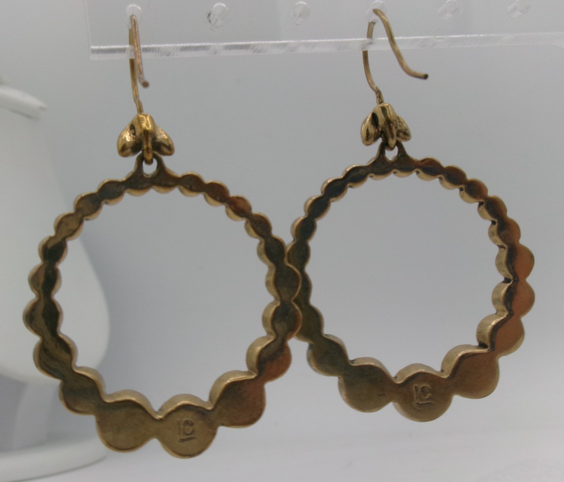 Vintage Liz Claiborne Hook Pierced Dangle Circle Blue Rhinestone Earrings