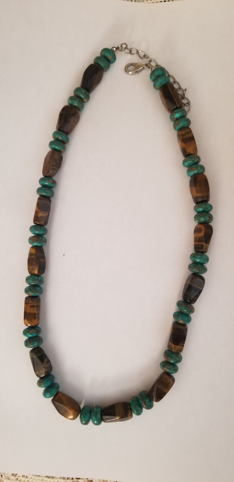 TIGER TIGER’S EYE & FAUX TURQUOISE BEAD BEADED NECKLACE