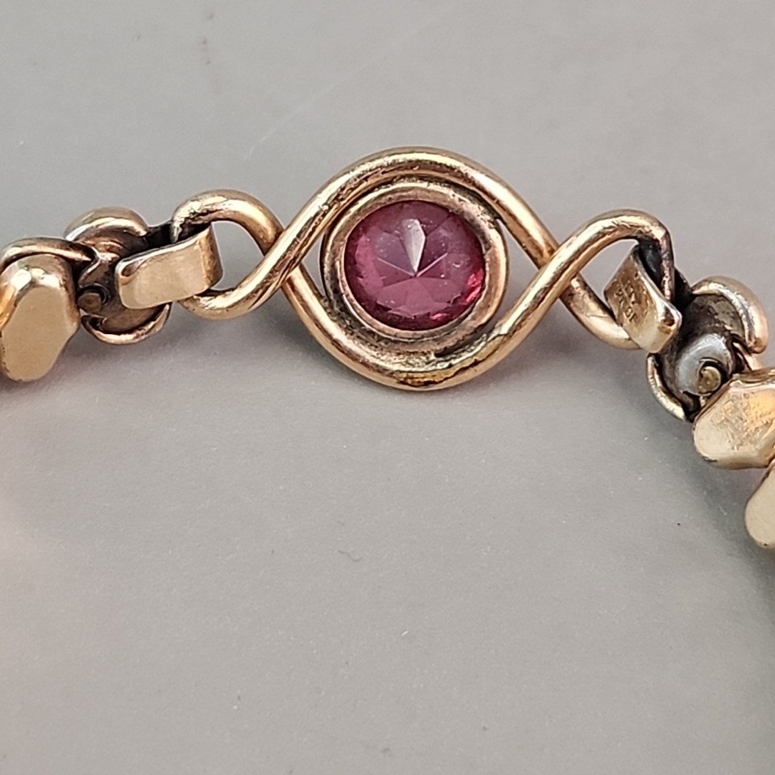 Vintage Sweetheart Expandable Bracelet 12K Gold Filled Pink Rhinestone