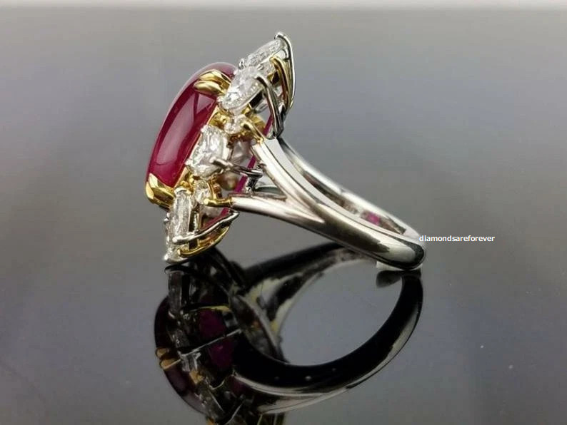 Beautiful 14.61CT Burmese Ruby Opaque Cabochon & Heart Shape 2.60CT Wedding Ring