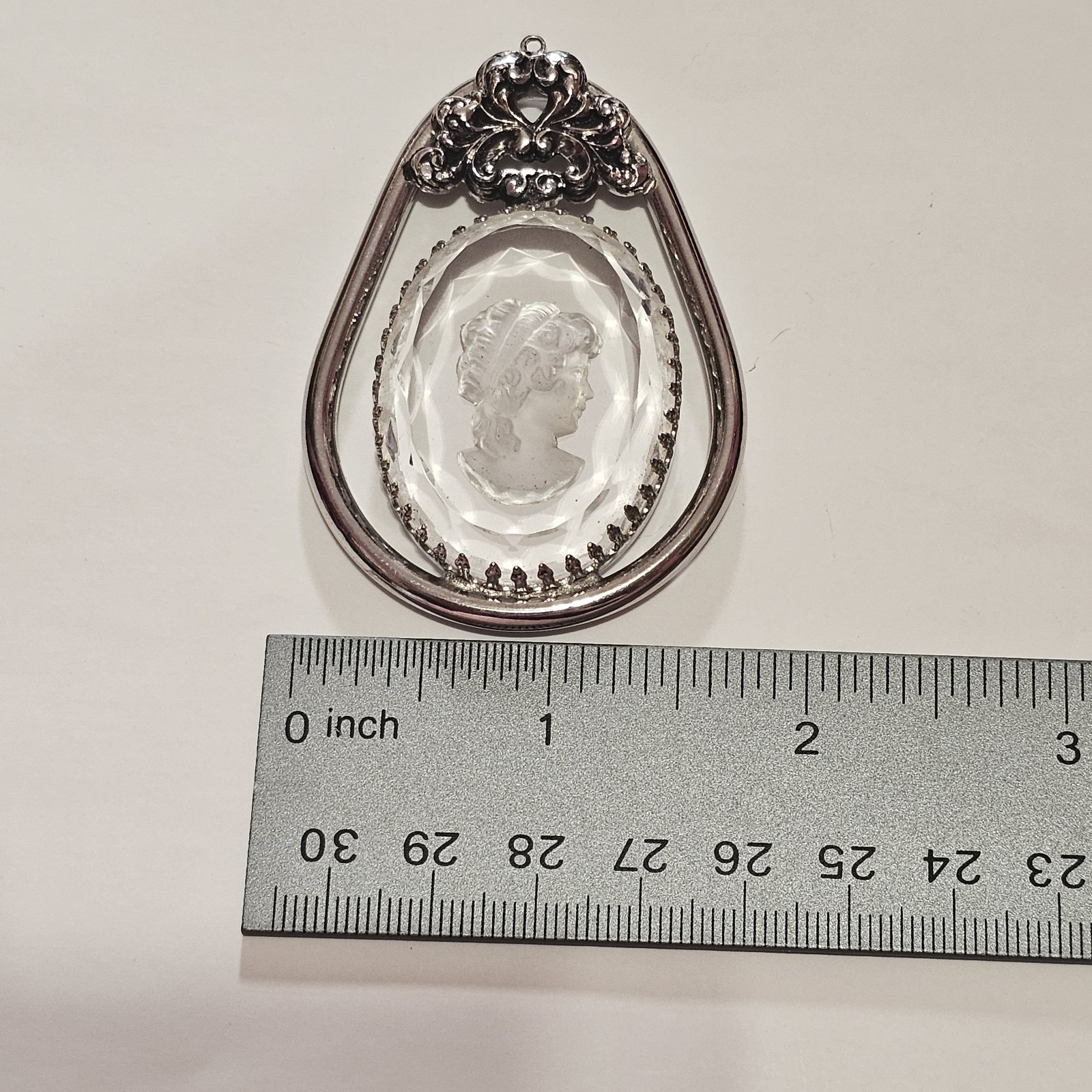 Intaglio Glass Cameo Portrait Vintage Jewelry Silver-tone Pendant Only