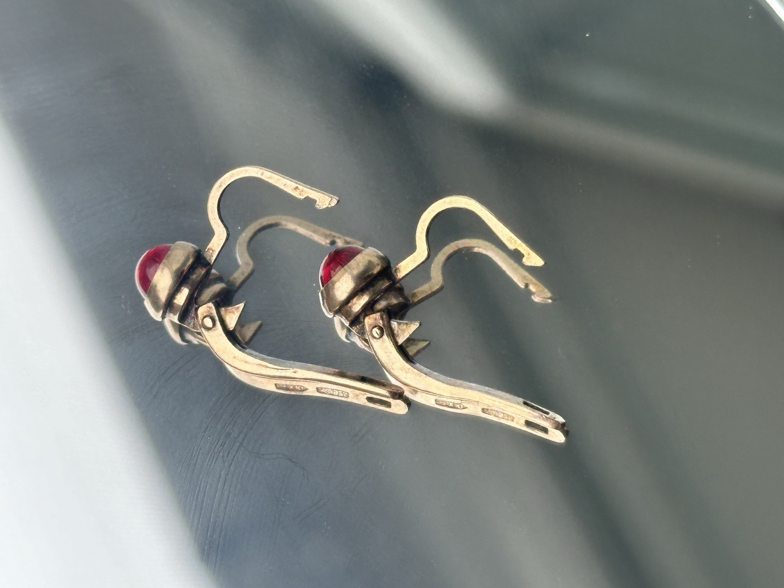 Vintage Soviet Sterling Silver 875 Rose Ruby Corundum Earrings Woman USSR