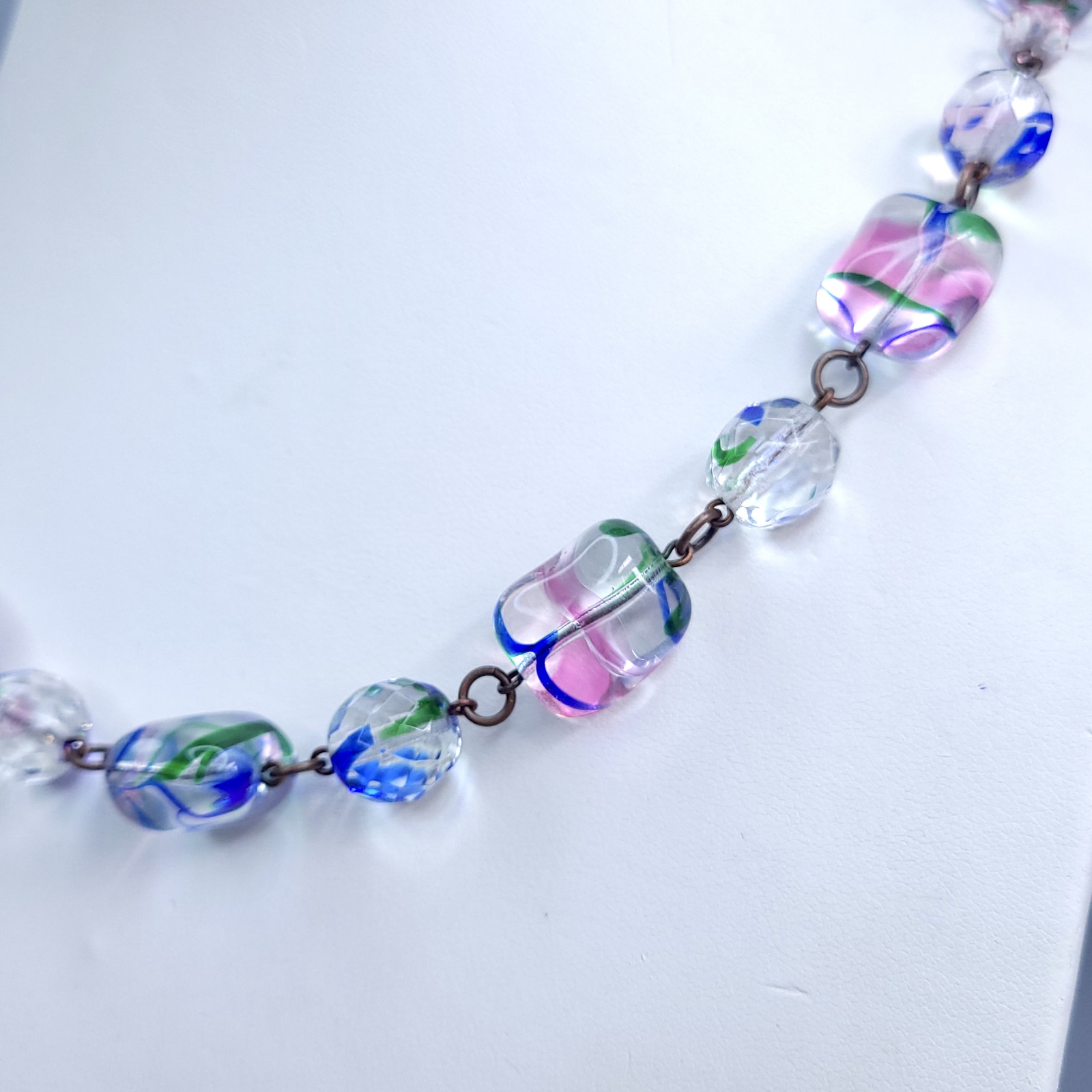 Iris Glass Necklace 22” Multicolor Czech Vintage Beads Art Glass