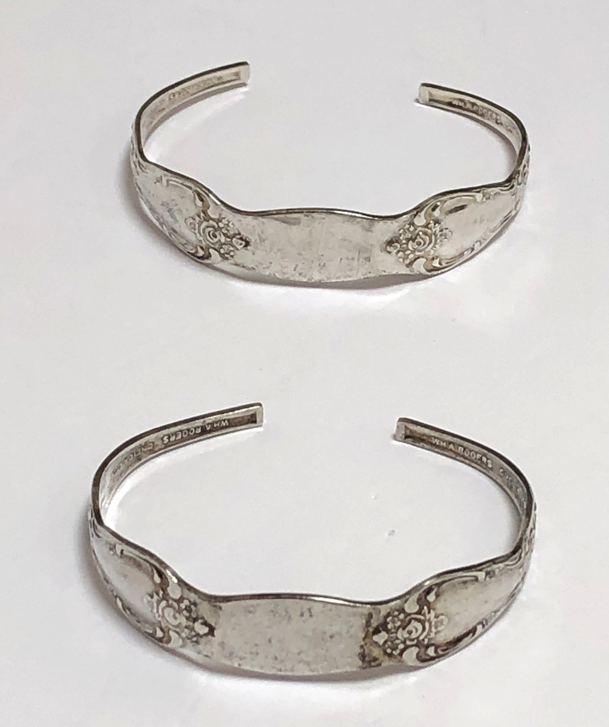 Vintage (2) WM.A. ROGERS ONEIDA LTD. Double Spoon Floral Cuff Bracelets