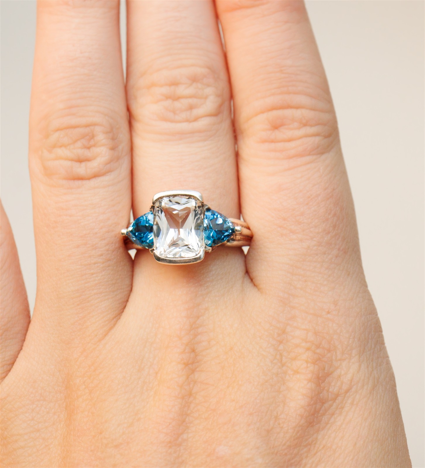 Size 7 Cushion White Topaz w/ Trillion Accents Sterling Silver Ring