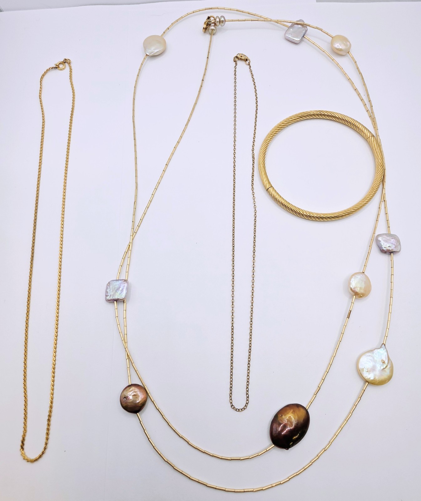 Vintage Gold Filled Jewelry 14K GF Marathon Bracelet Pearl Necklace 20g *read